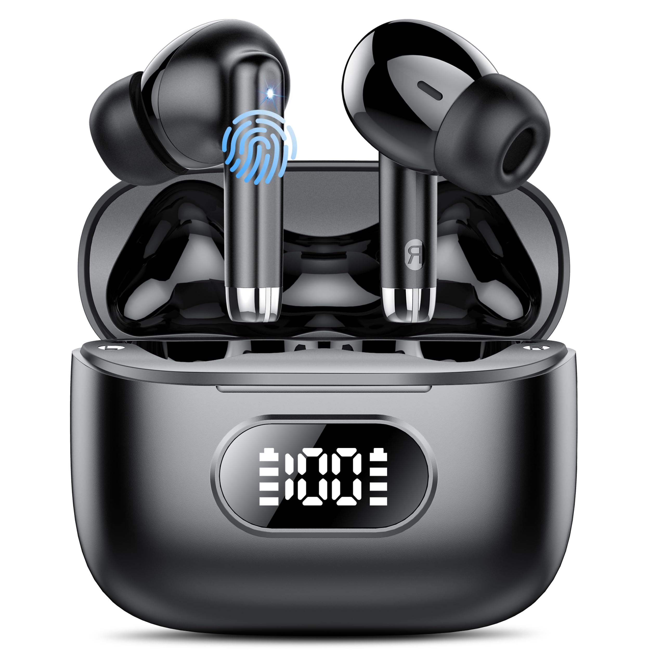 Wireless Bluetooth Headphones 5.3 with ENC Noise Cancelling Mic, Hi-Fi Stereo Sound, 50H Playtime, LED Display & IPX7 Waterproof - Perfect for Gym, Running, Travel & Work Calls