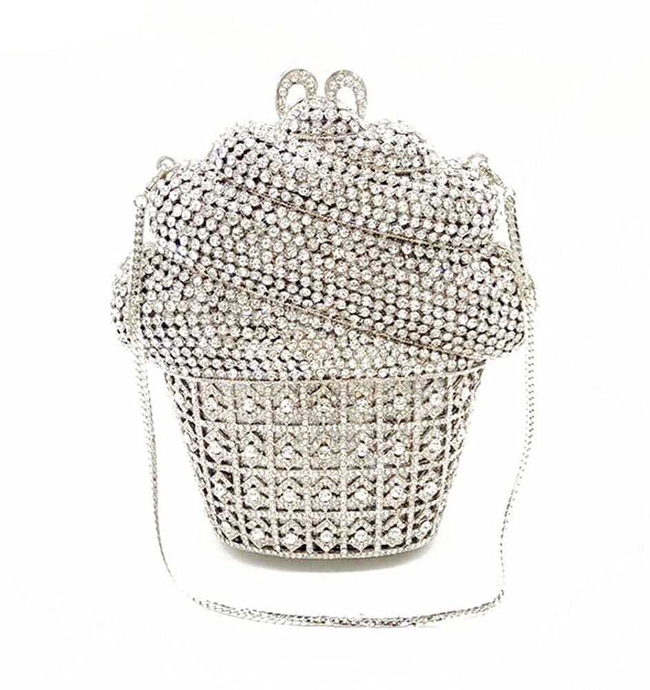 XLH Women's Evening Clutch Bag - Sparkling Rhinestone Crossbody Purse for Party, Wedding & Formal Events | Elegant Silver Ice Cream Design Handbag for Prom, Dinner Date & Special Occasions