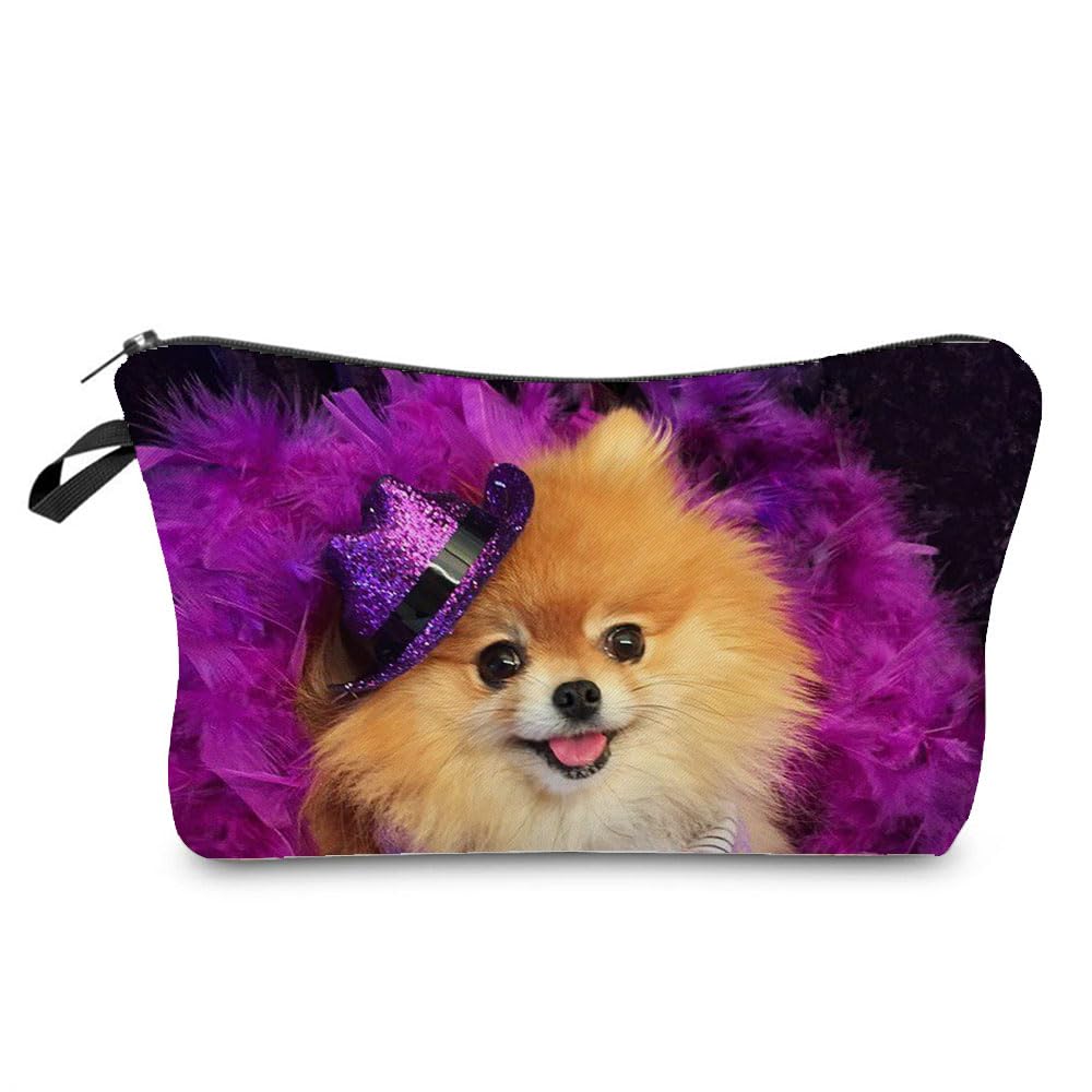 Cute Pomeranian Dog Makeup Bag for Women - Small Cosmetic Pouch for Purse, Travel & Toiletry - Zipper Pouch Gift for Dog Lovers & Girls - Perfect for Daily Use, Travel Essentials & Gifts for Her
