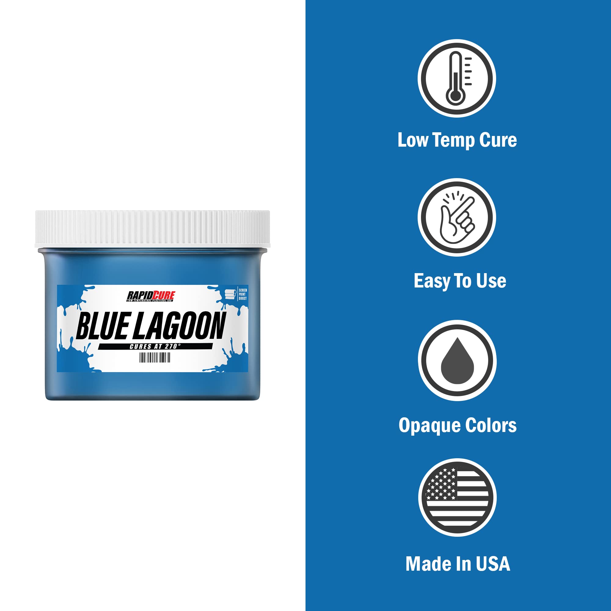 Rapid Cure® Blue Lagoon Screen Printing Ink (1 Gallon - 128oz) | Fast-Drying Plastisol Fabric Paint for T-Shirts & Apparel | High-Quality USA Made Ink for DIY Crafts & Professional Printing