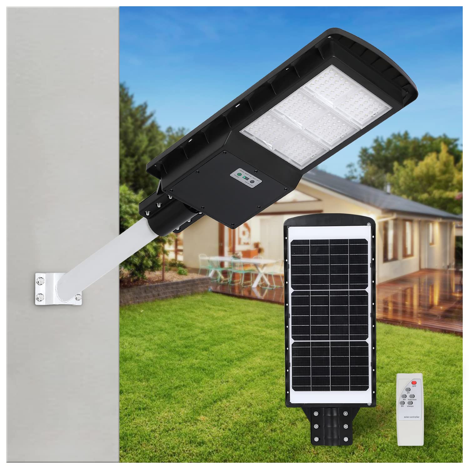 300W Solar Flood Light with Remote Control & Motion Sensor - IP67 Waterproof Dimmable Outdoor Security Lighting for Parking Lot, Garden, Yard, Driveway, Patio | Weatherproof Solar Powered LED Light for Nighttime Safety & Landscape Illumination