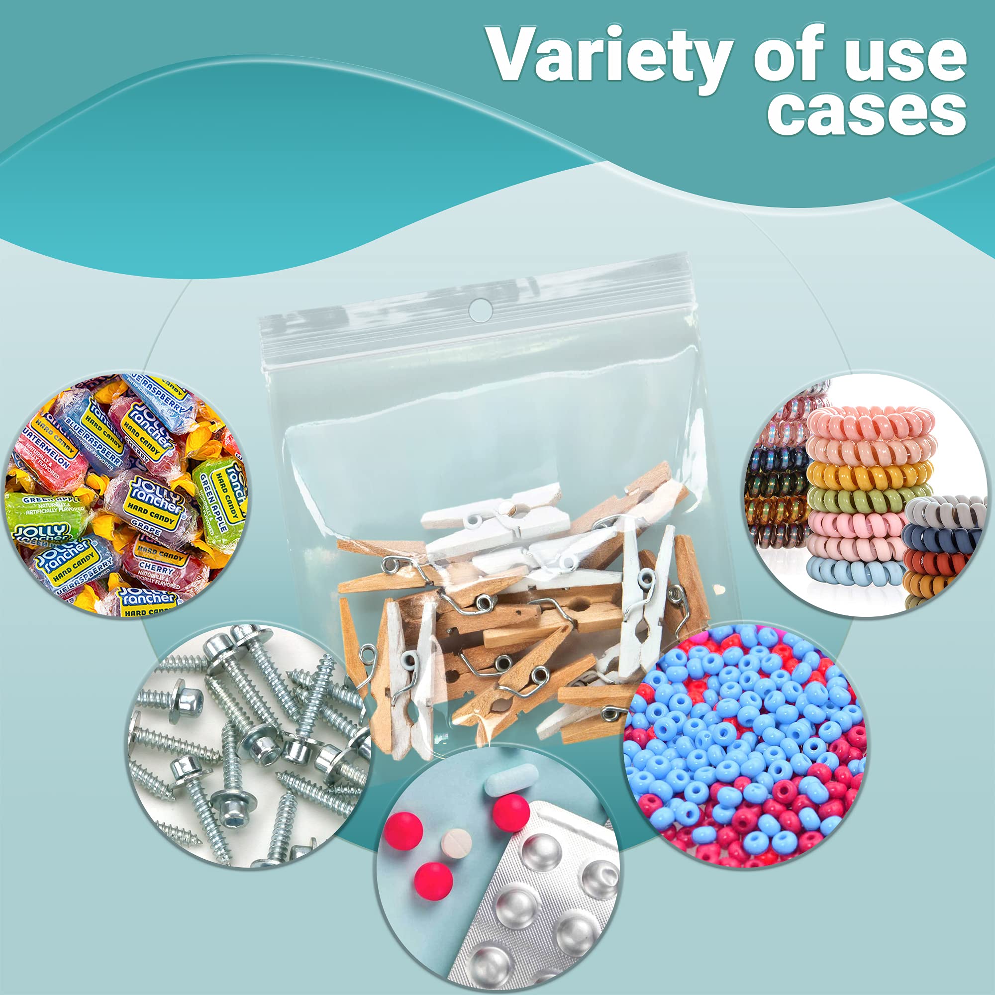 1000 Pack 6x6 Inch Clear Reclosable Zipper Bags with Hanging Holes | 2 Mil Thick Resealable Plastic Storage Bags for Pills, Jewelry, Snacks & Small Items | Durable Polyethylene Packaging for Home, Office & Retail Use