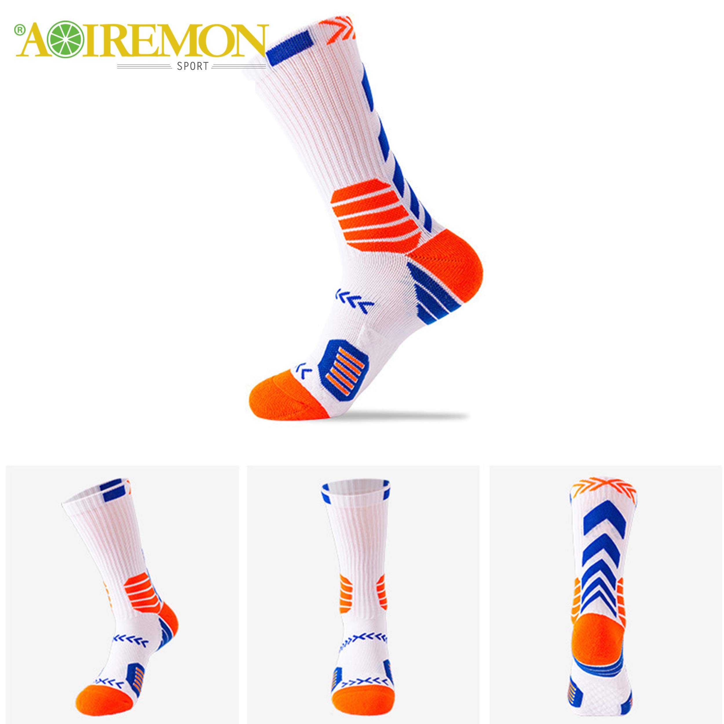 AOIREMON Elite Basketball Cushion Socks - Mid Calf Woven Athletic Socks for Men & Women - Soft Breathable Crew Socks for Football, Soccer, Running, Hiking & Sports - Perfect for Gym, Workout & Outdoor Activities