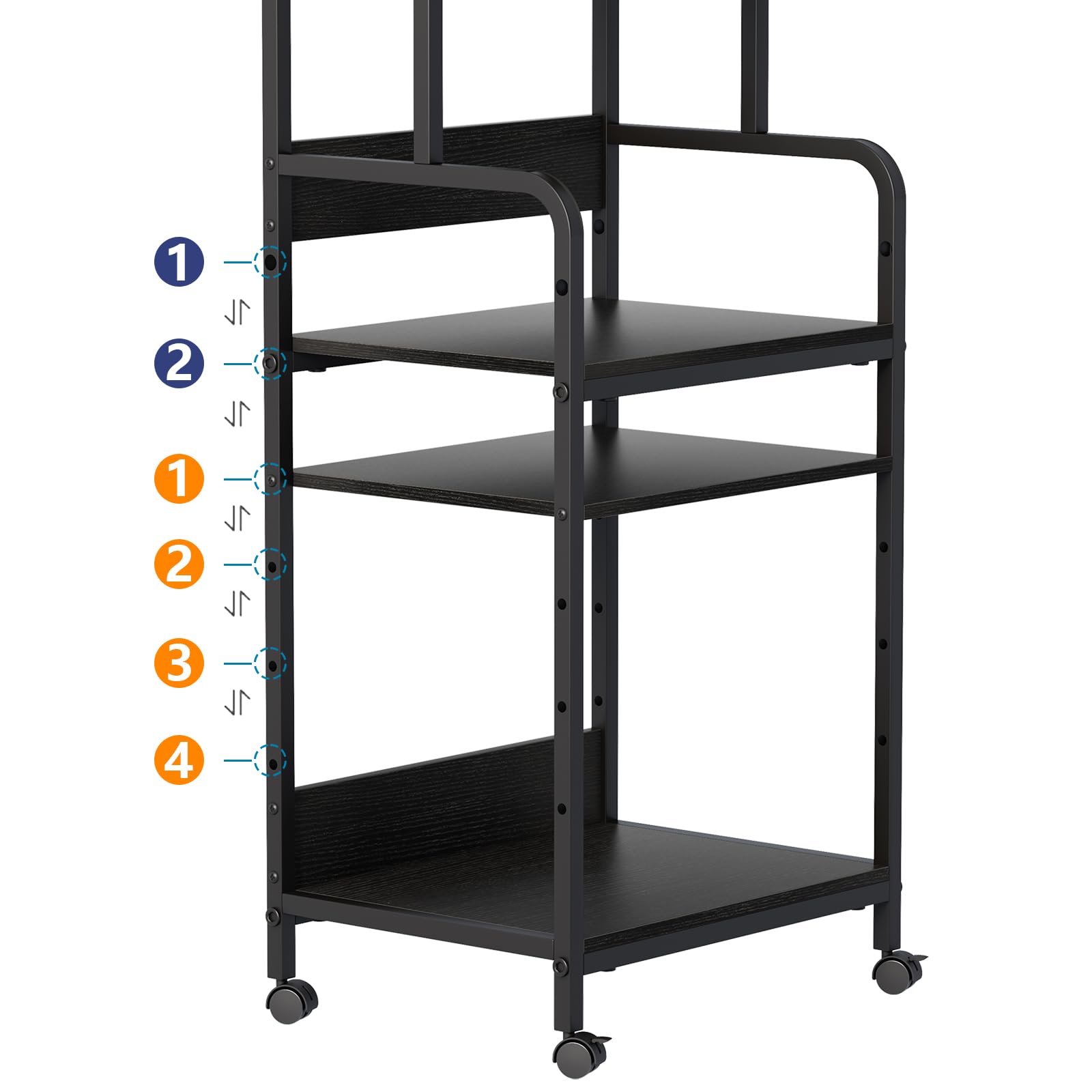 4 Tier Printer Stand with Storage Shelf - Large Mobile Printer Cart with Wheels for Home Office - Adjustable Printer Table for Heat Press, Scanner & Fax - Black (Perfect for Small Spaces & Office Organization)
