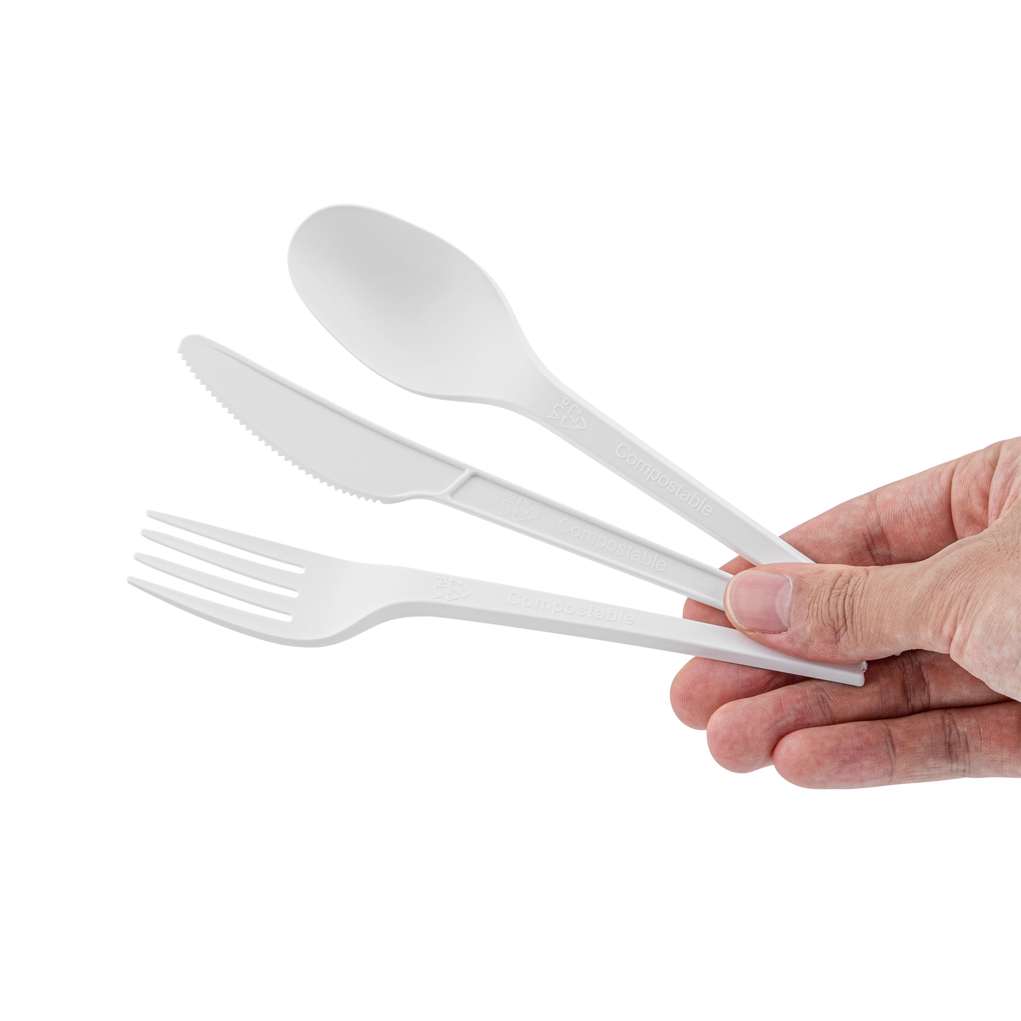 Eco-Friendly Compostable White CPLA Plastic Cutlery Set - 100-Piece Heat Resistant Utensils (6.5