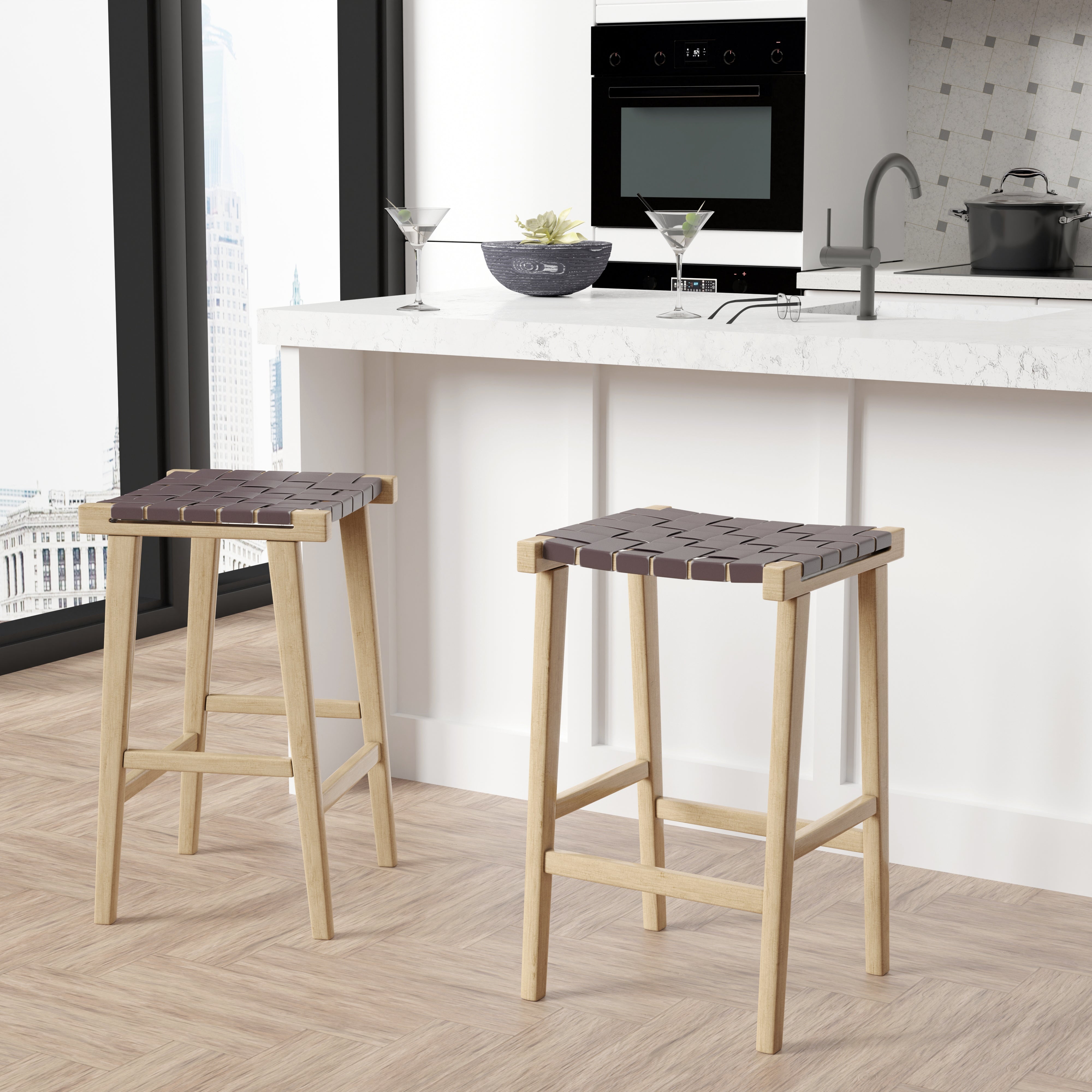 Modern Evangeline Counter Stool - Backless Bar Stool for Kitchen Island, Breakfast Nook & Home Decor - Adjustable Height 24