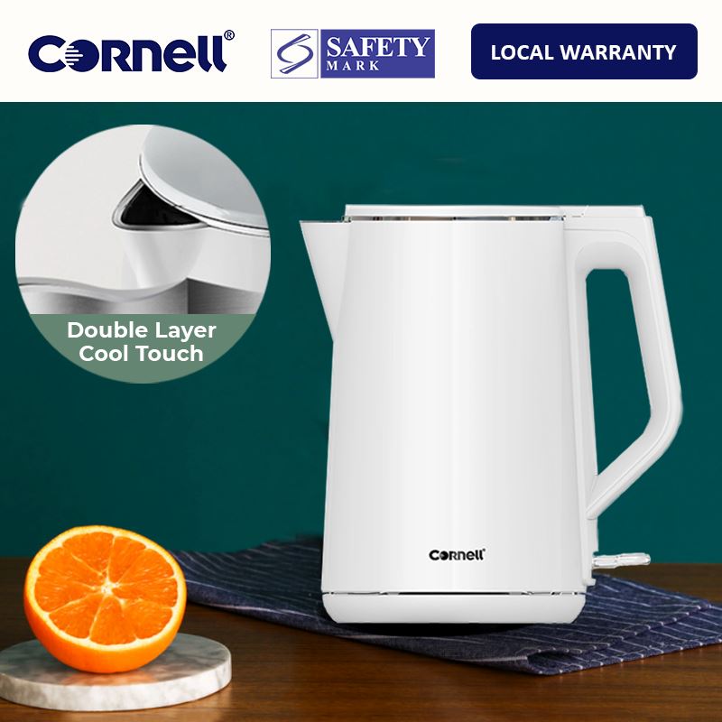 Cornell CJKE150SSB/SW 1.5L Stainless Steel Cordless Electric Kettle - Cool Touch Double Wall, Fast Boiling, Auto Shut-Off - Perfect for Home, Office & Dorm Use