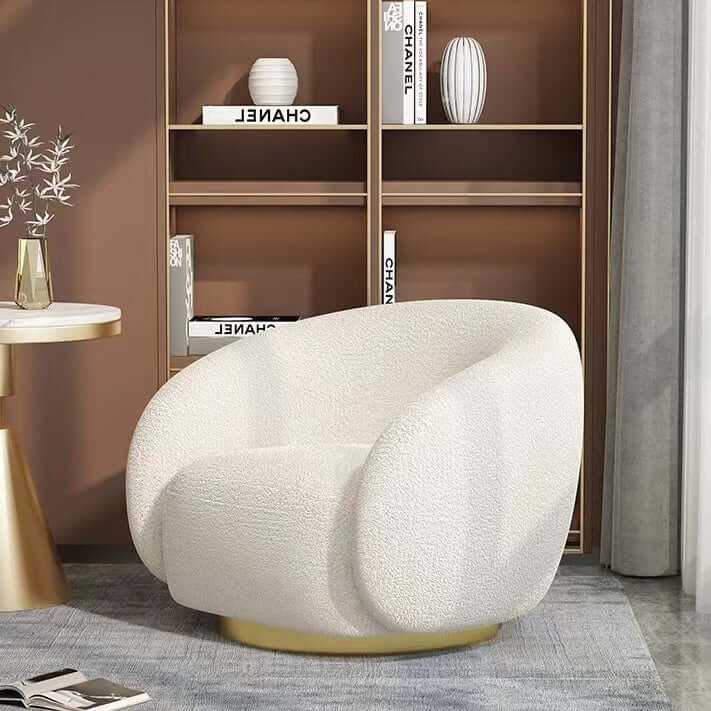 White Boucle Sherpa Lounge Chair with Surrounding Armrests - Cozy Modern Accent Sofa for Living Room, Bedroom & Reading Nook