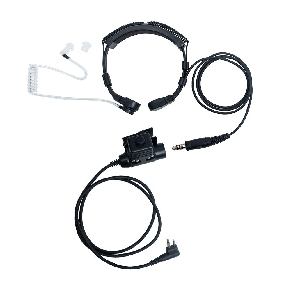 Tactical Throat Mic Headset with U94 PTT - Compatible with Motorola CLS1110, CLS1410, CP200, CP200D Two-Way Radios & Walkie Talkies (2-Pin) - Ideal for Security, Construction & Outdoor Adventures