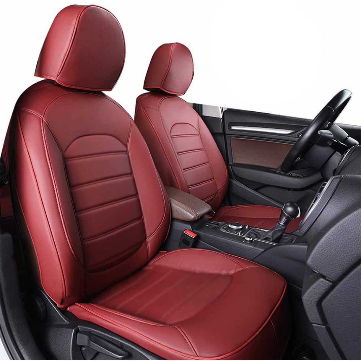 Premium Leather Seat Covers for Ford Edge 2012 - Custom Fit Front & Rear Set with Driver's Seat & 2nd Row Rectangular Headrests | Airbag Compatible | Red | Perfect for Road Trips & Daily Commuting