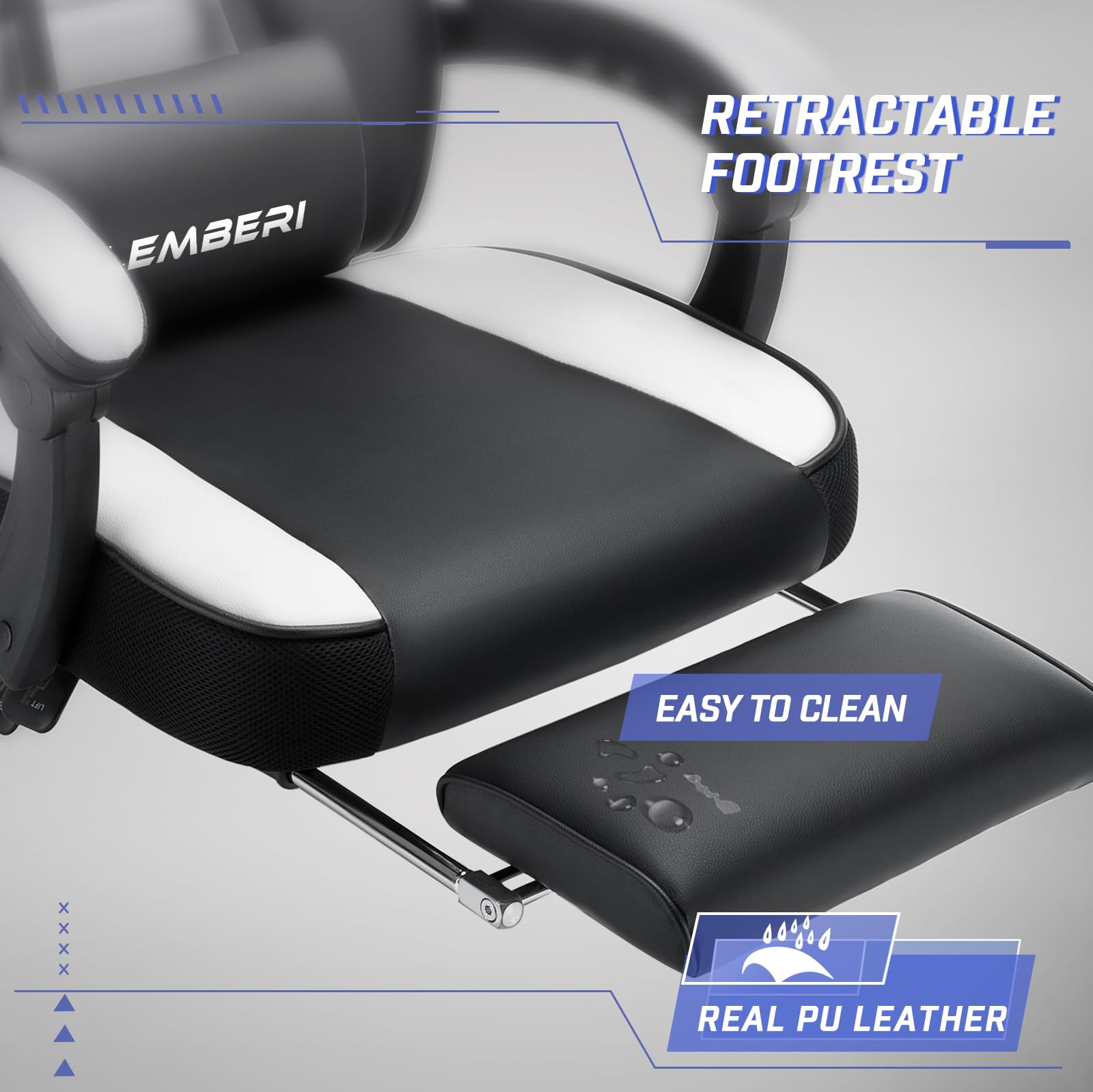 LEMBERI Ergonomic Gaming Chair with Footrest - Heavy Duty 400lb Weight Capacity Racing Style Computer Gamer Chair for Adults, Big & Tall - Perfect for Long Gaming Sessions, Office Work & Home Entertainment