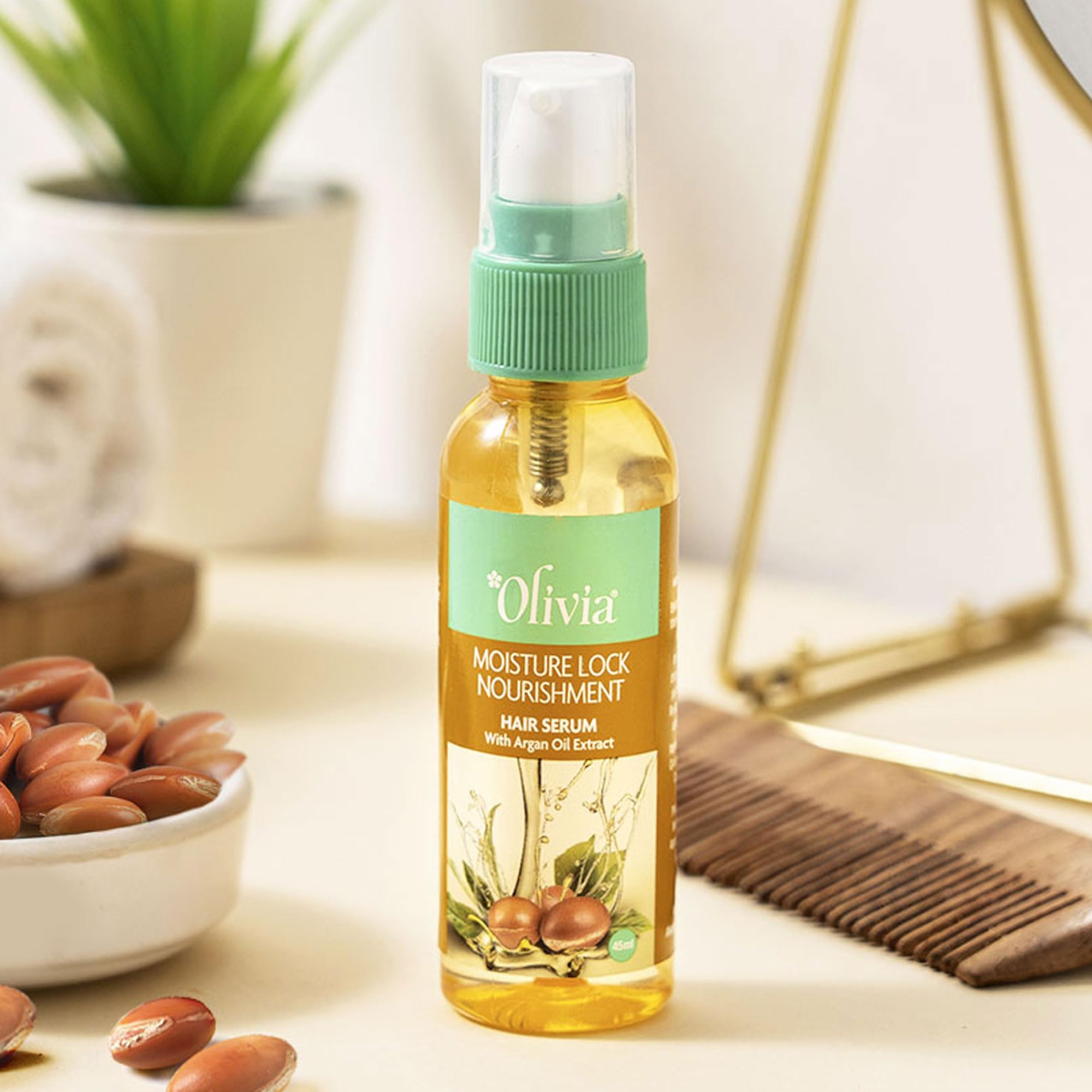 Olivia Moisture Lock Nourishing Hair Serum with Argan Oil Extract - 45ml for Smooth, Frizz-Free, Shiny & Tangle-Free Hair | Perfect for Dry, Damaged Hair & Daily Styling Protection