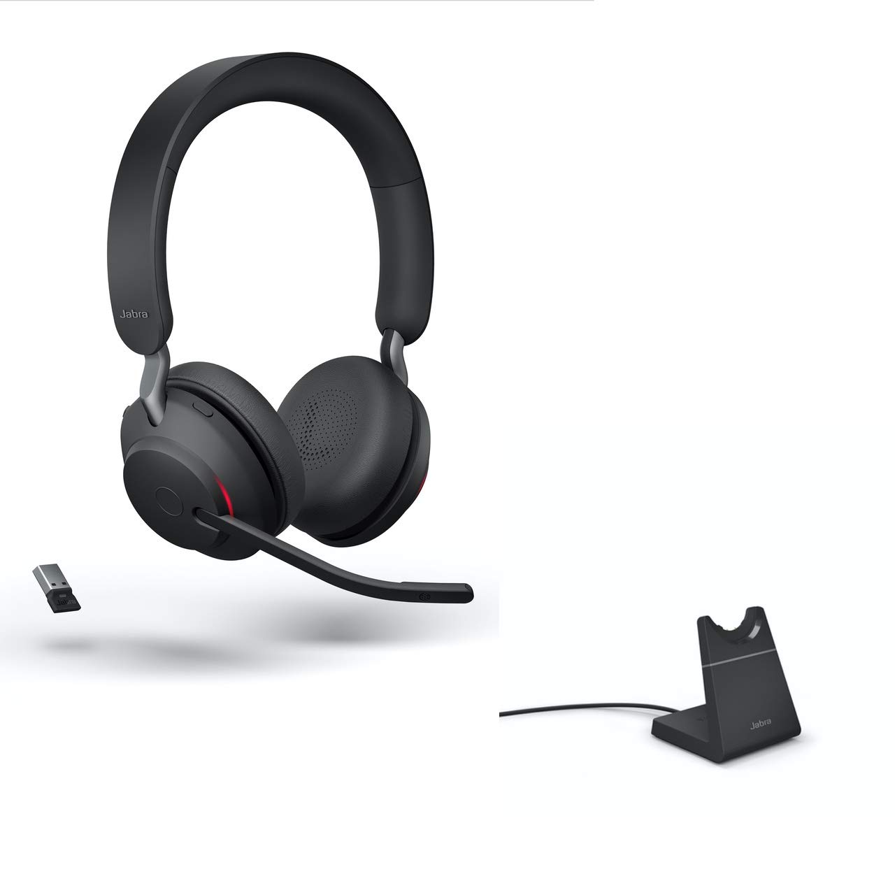 Jabra Evolve2 65 UC Wireless Bluetooth Headset with Noise-Canceling Mic - USB Dongle & Stand Included for Zoom, Webex, Teams | Crystal Clear Calls | Global Teck Gold Support Bundle | Perfect for Home Office & Remote Work Meetings
