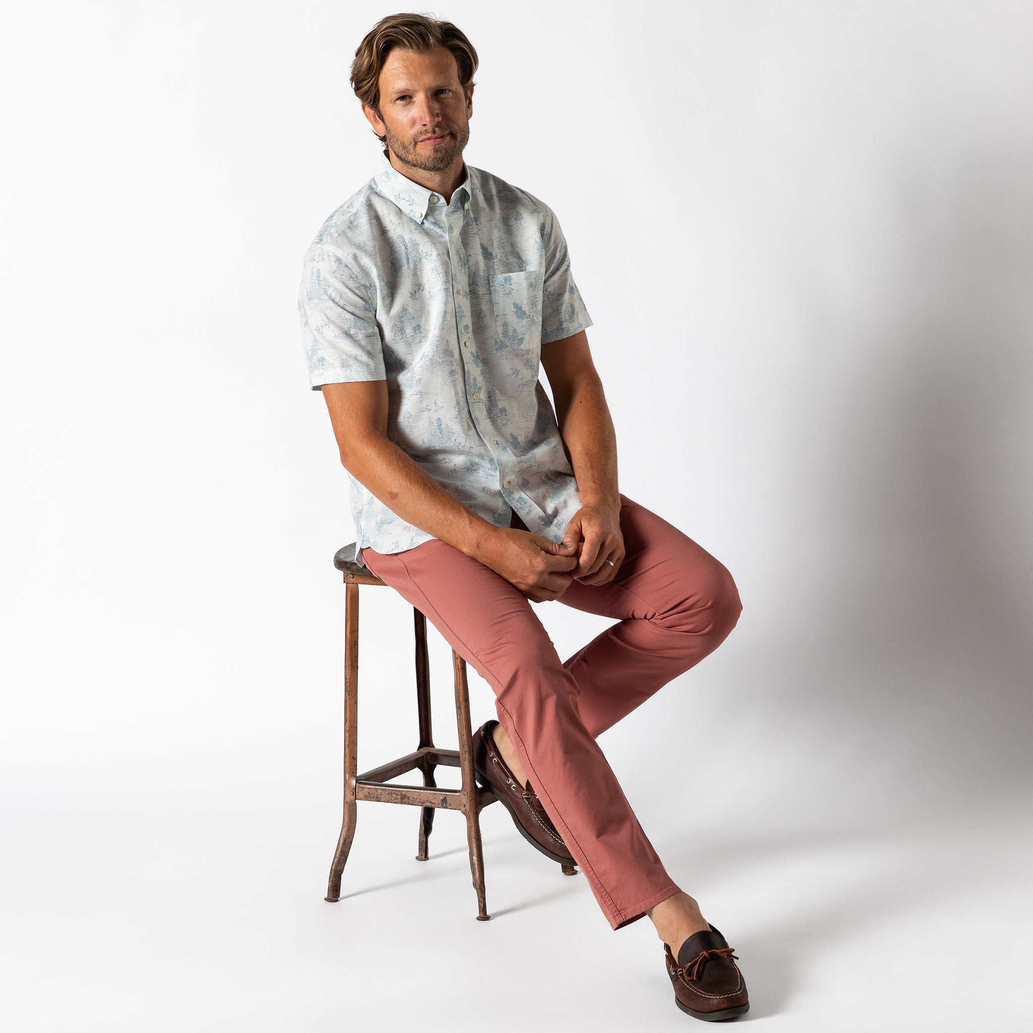 Premium Linen Cotton Oxford Sport Shirt for Men - Classic Lakeview Toile Design | Breathable & Comfortable Casual Shirt for Outdoor Activities, Travel & Business Casual Wear