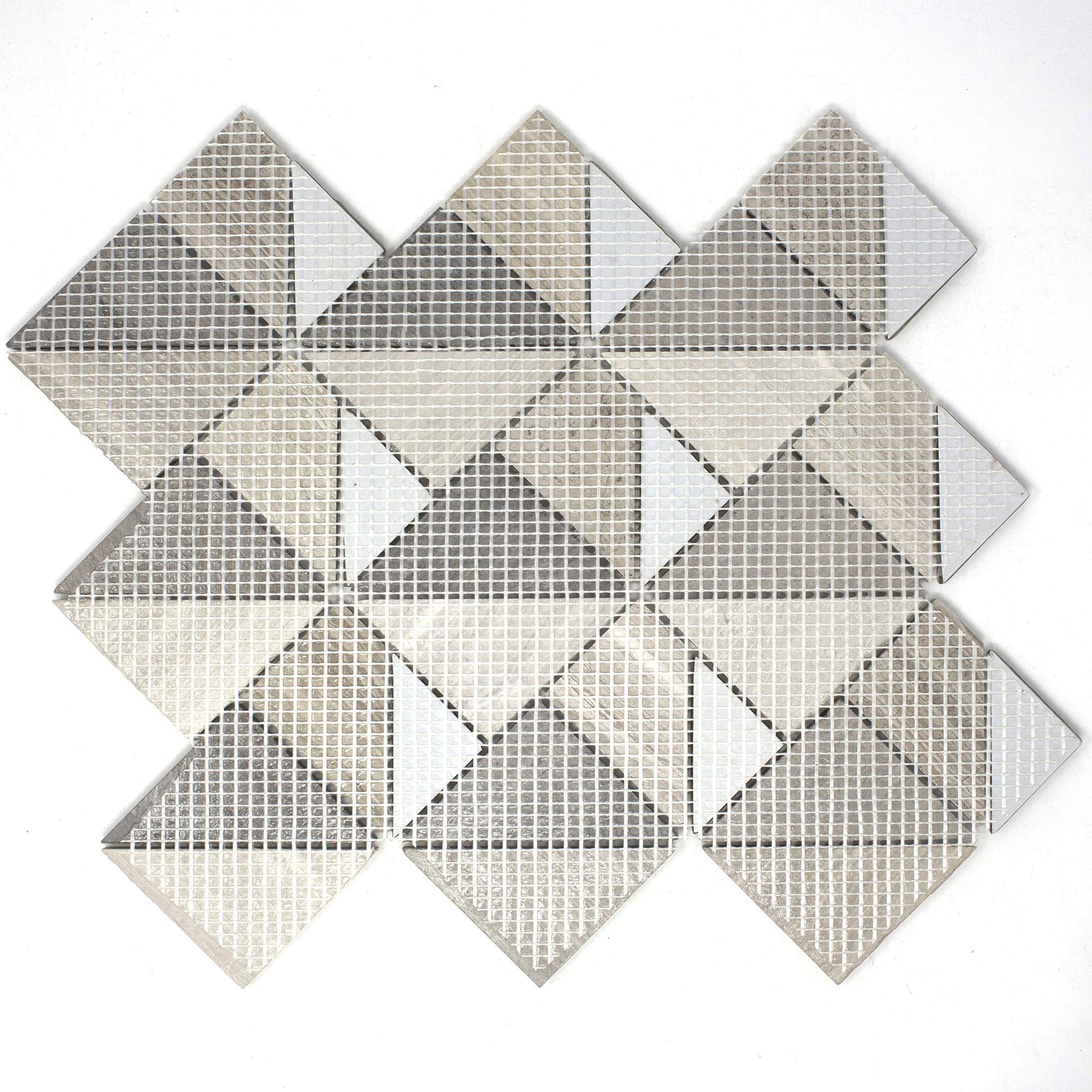 TMOPG-02 Natural Wooden Beige Stone Mosaic Tile Backsplash - 10 Sheets of Triangle Square Pattern Peel and Stick Tiles for Kitchen, Bathroom & Shower Wall Decor