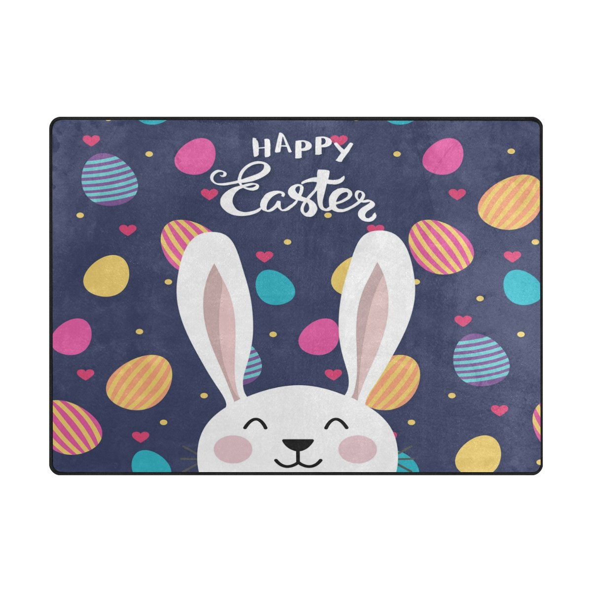 ALAZA Happy Easter Rabbit Polka Dot Egg Area Rug - 5'3 x 4' Soft Non-Slip Floor Mat for Living Room, Bedroom, Nursery - Easter Decor & Spring Home Decoration
