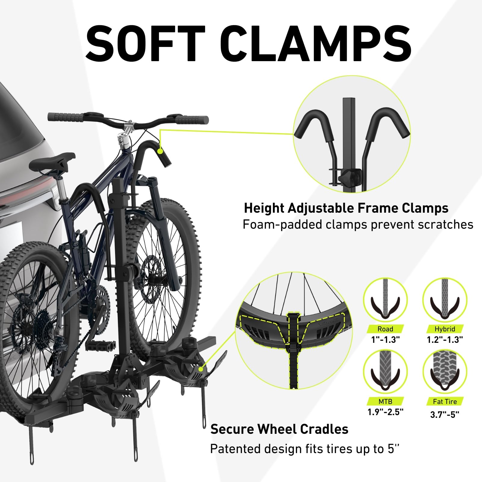 Vibrelli Hitch Bike Rack for 2 Electric Bikes - Heavy Duty 65lbs Capacity per Bike - Fits Fat Tire, Mountain & Road Bikes - Anti-Wobble Design for Cars & SUVs - Foldable Tilting Platform - Perfect for Road Trips, Camping & Outdoor Adventures