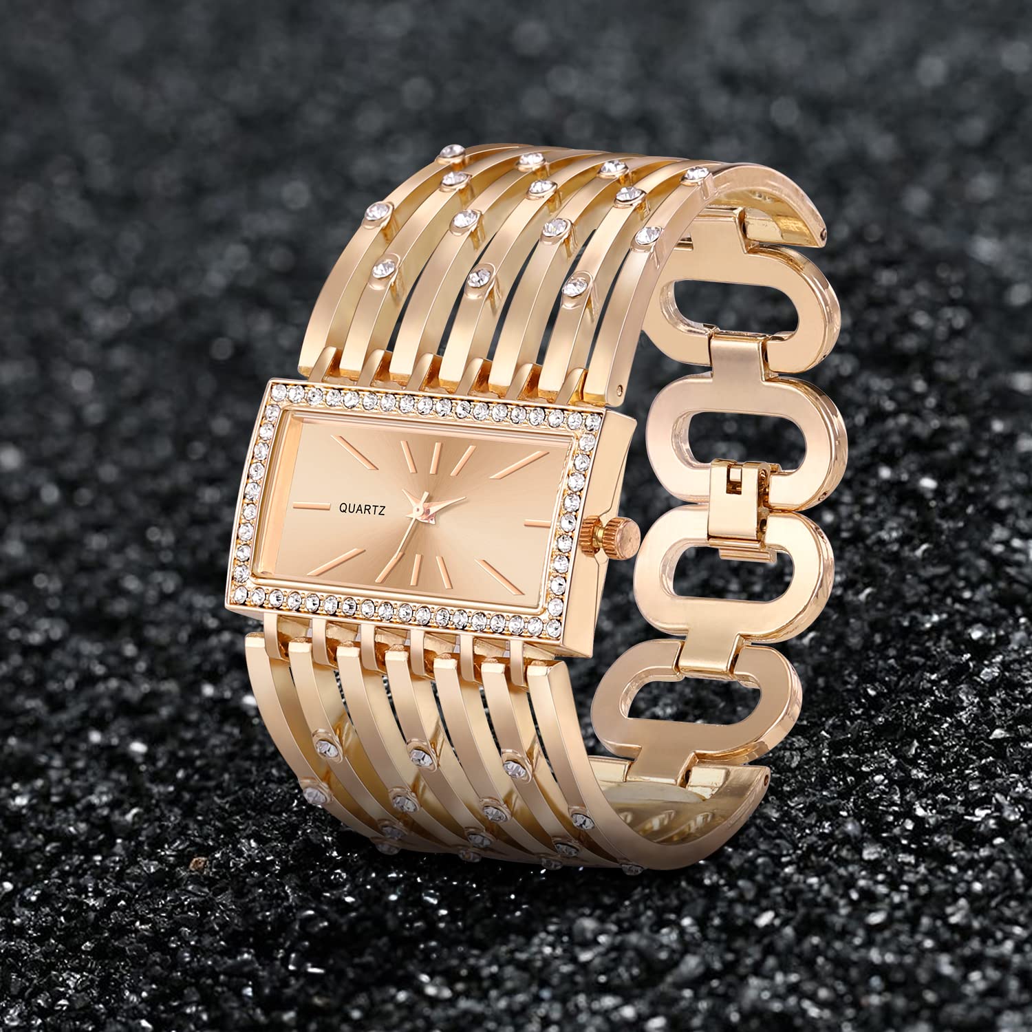 SIBOSUN Women's Silver Bangle Watch with Rectangular Dial - Elegant Luxury Skeleton Strap Quartz Watch for Women | Perfect for Office, Party & Formal Occasions