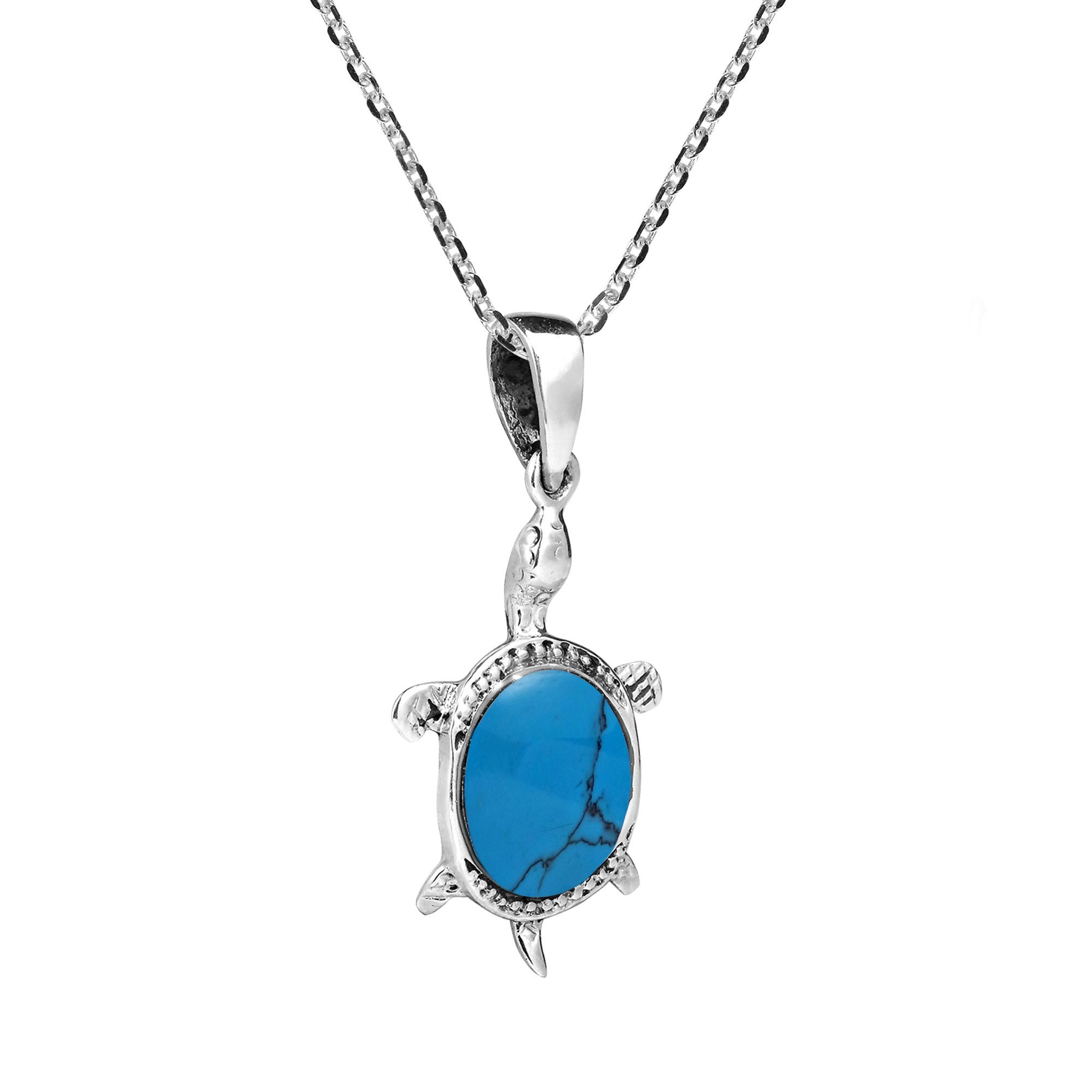 AeraVida Happy Turtles Simulated Turquoise .925 Sterling Silver Jewelry Set | Sea Turtle Necklace & Earrings Gift for Women | Ocean-Themed Jewelry for Beach Lovers | Perfect Birthday Gift for Daughter, Wife or Mom | Ideal for Beach Vacations, Summer Outfits and Boho Style