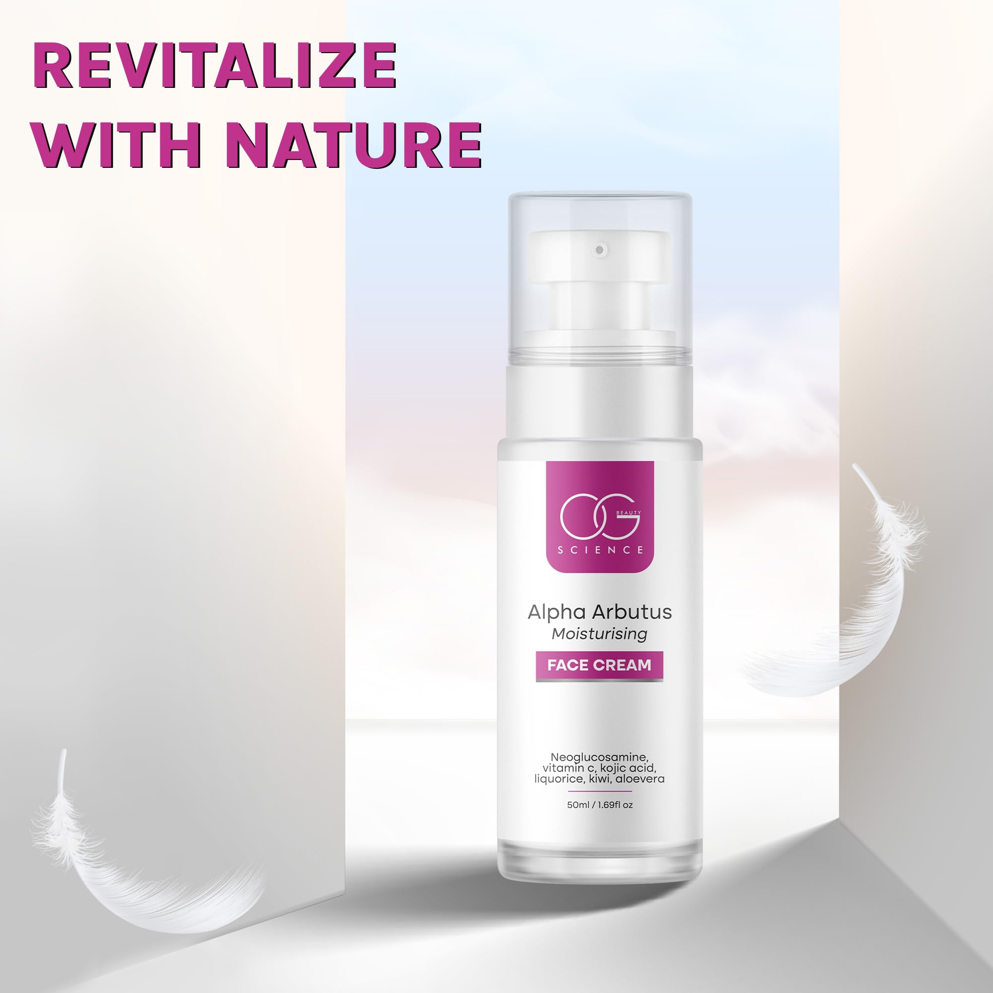 OG BEAUTY Science Alpha Arbutin Moisturizing Face Cream with Vitamin C & Kojic Acid - Brightens Skin, Reduces Pigmentation & Deeply Hydrates for Glowing Complexion - Unisex Anti-Aging Facial Cream 50ml - Perfect for Daily Skincare Routine & Nighttime Use