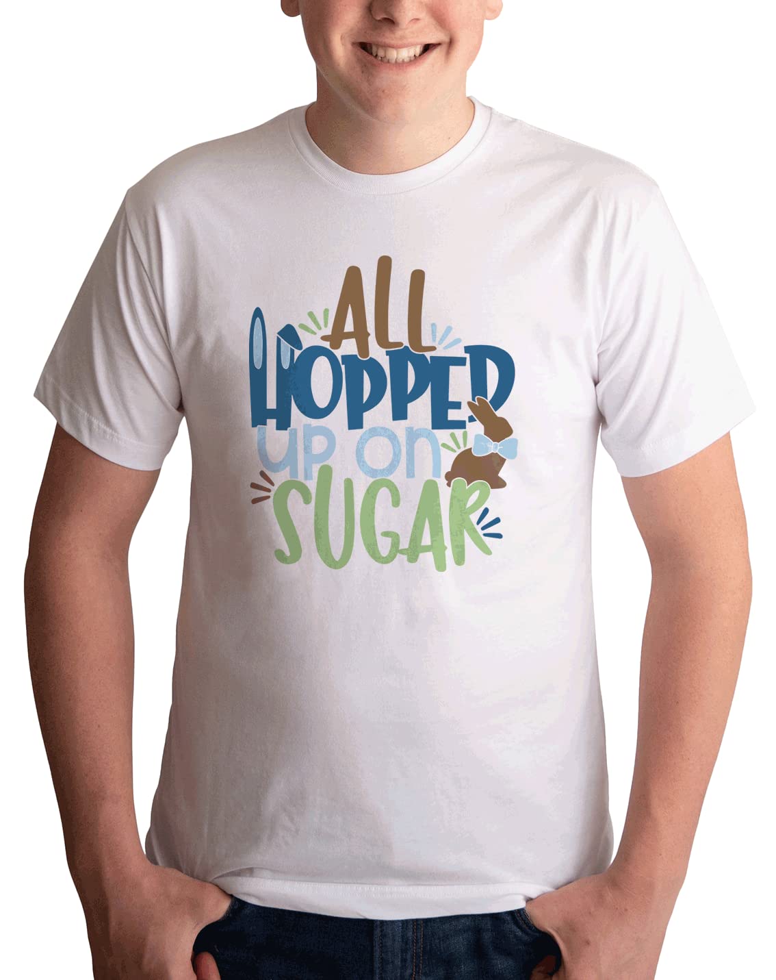 7 ate 9 Apparel Boys Happy Easter T-Shirt - Funny 'All Hopped Up On Sugar' White Cotton Tee for Easter Egg Hunt & Spring Celebrations