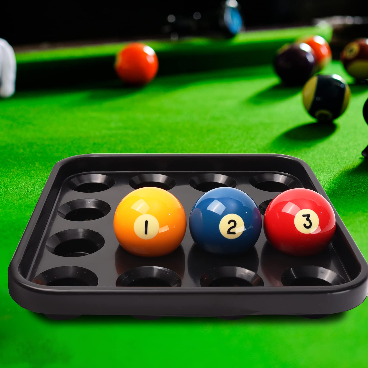 GSE Games & Sports Expert Black Plastic Pool Ball Carrying Tray - Billiard Ball Storage Organizer for 16 Balls, Full Set Regulation Size Billiard Balls - Perfect for Pool Tables, Game Rooms & Professional Tournaments