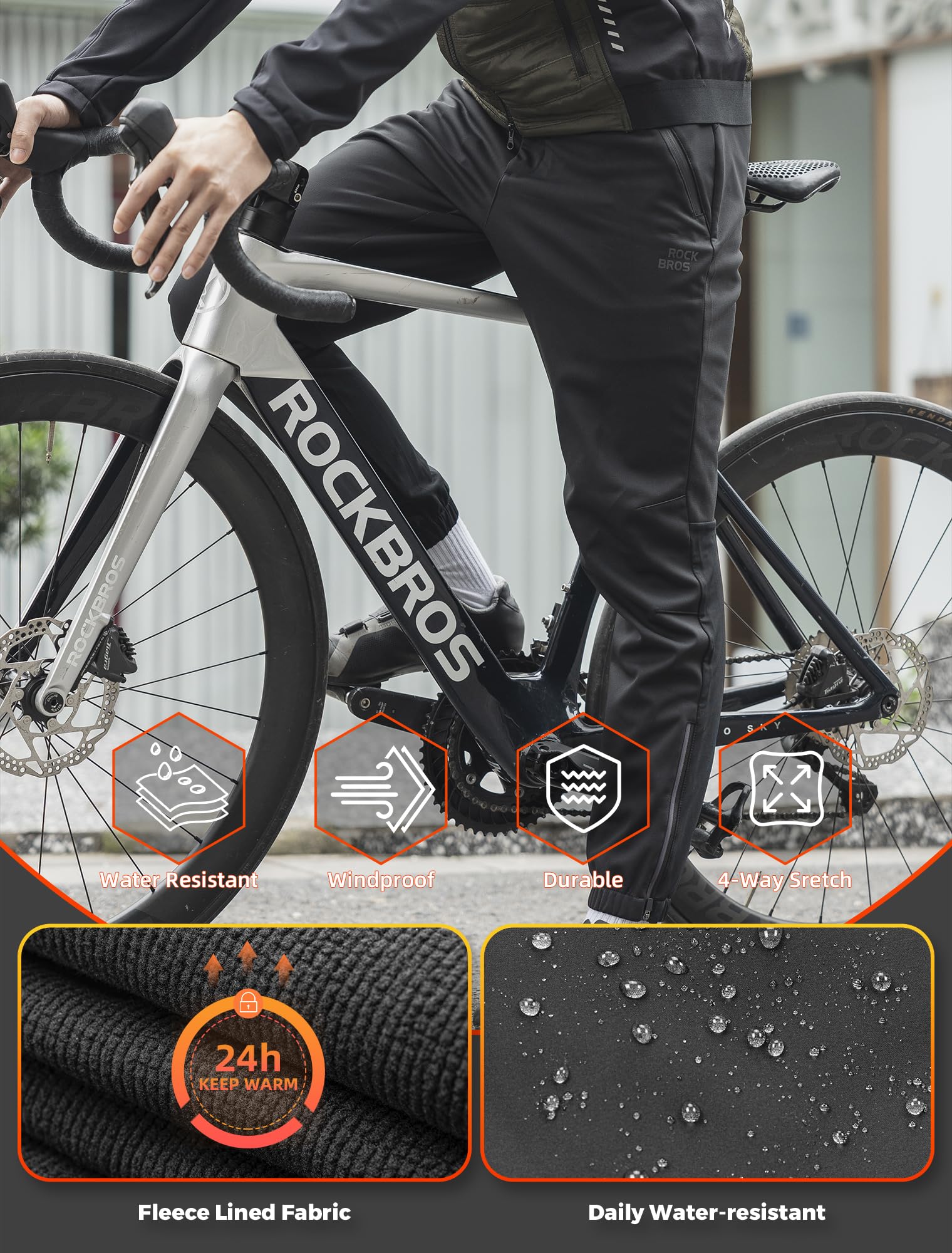ROCKBROS Men's Winter Cycling Pants - Thermal Cold Weather Bike Pants with Drawstring for Cycling, Jogging & Outdoor Sports - Perfect for Winter Biking, Running & Outdoor Activities