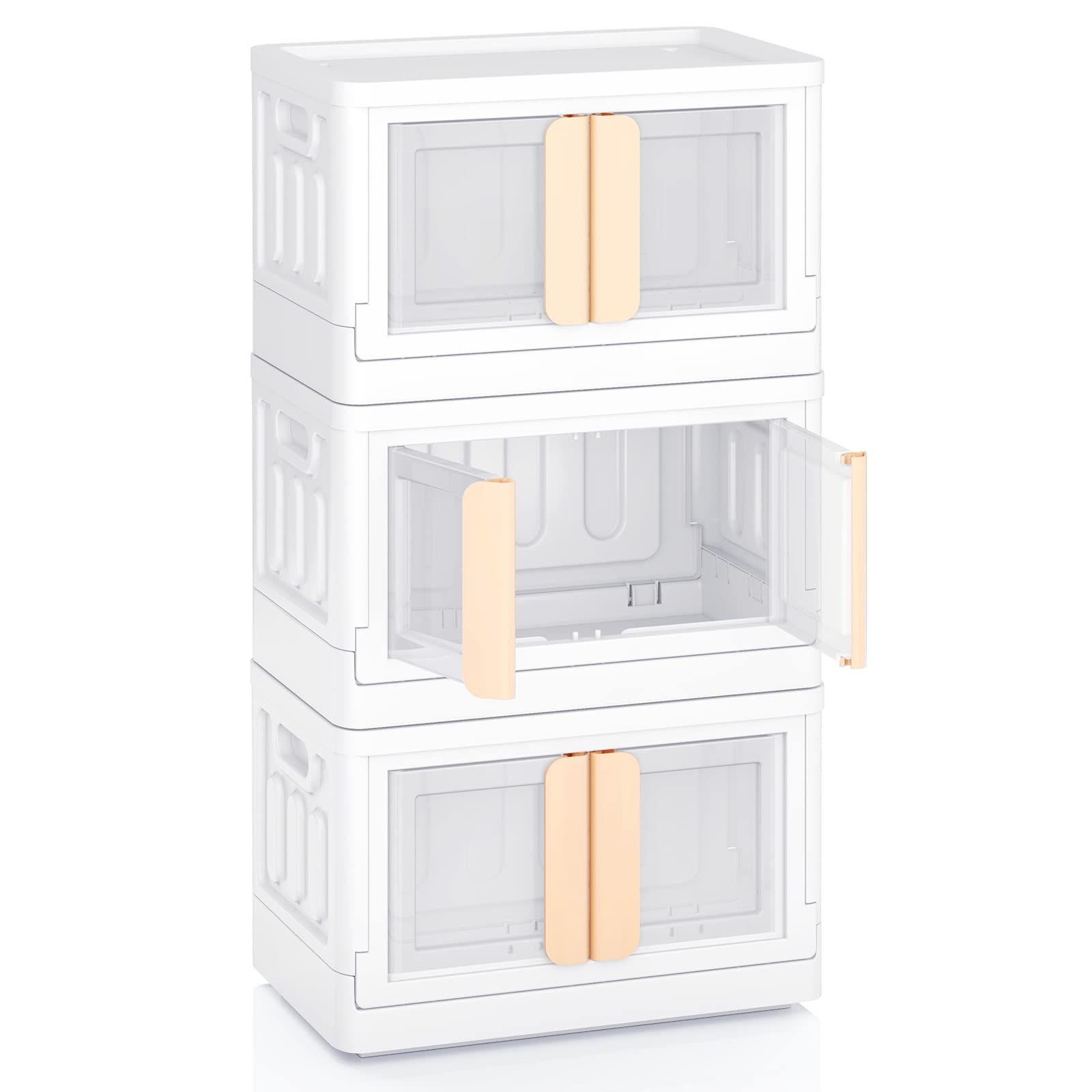 Zarler 35 Qt. Stackable Plastic Storage Bins with Lids - Foldable Closet Organizer Box with Secure Double Door Buckles & Wheels - Collapsible Storage Containers for Home, Office, Closet, Garage Organization (3-Pack) - Perfect for Seasonal Clothes, Toys, and Household Items Storage