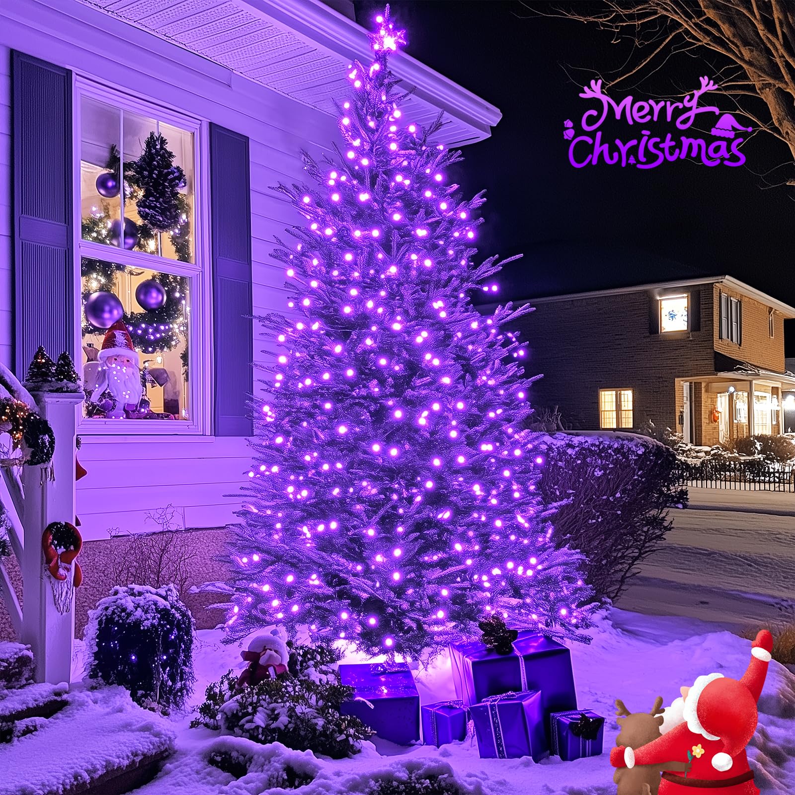 JMEXSUSS 2 Pack 100 LED Purple Solar Christmas Lights - 33ft Waterproof Outdoor String Lights with 8 Lighting Modes for Holiday Tree, Garden, Party & Patio Decoration