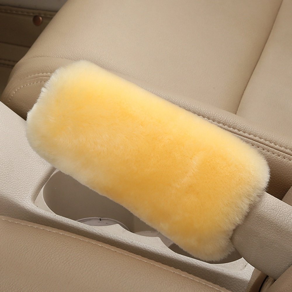 Dotesy Genuine Sheepskin Steering Wheel Cover Set - 3 Piece Auto Accessories (15 Inch, Beige) | Premium Australian Wool Car Steering Wheel Protector with Gear Shift & Handbrake Cover | Universal Fit for Most Vehicles | Perfect for Winter Warmth & Luxury Driving Comfort