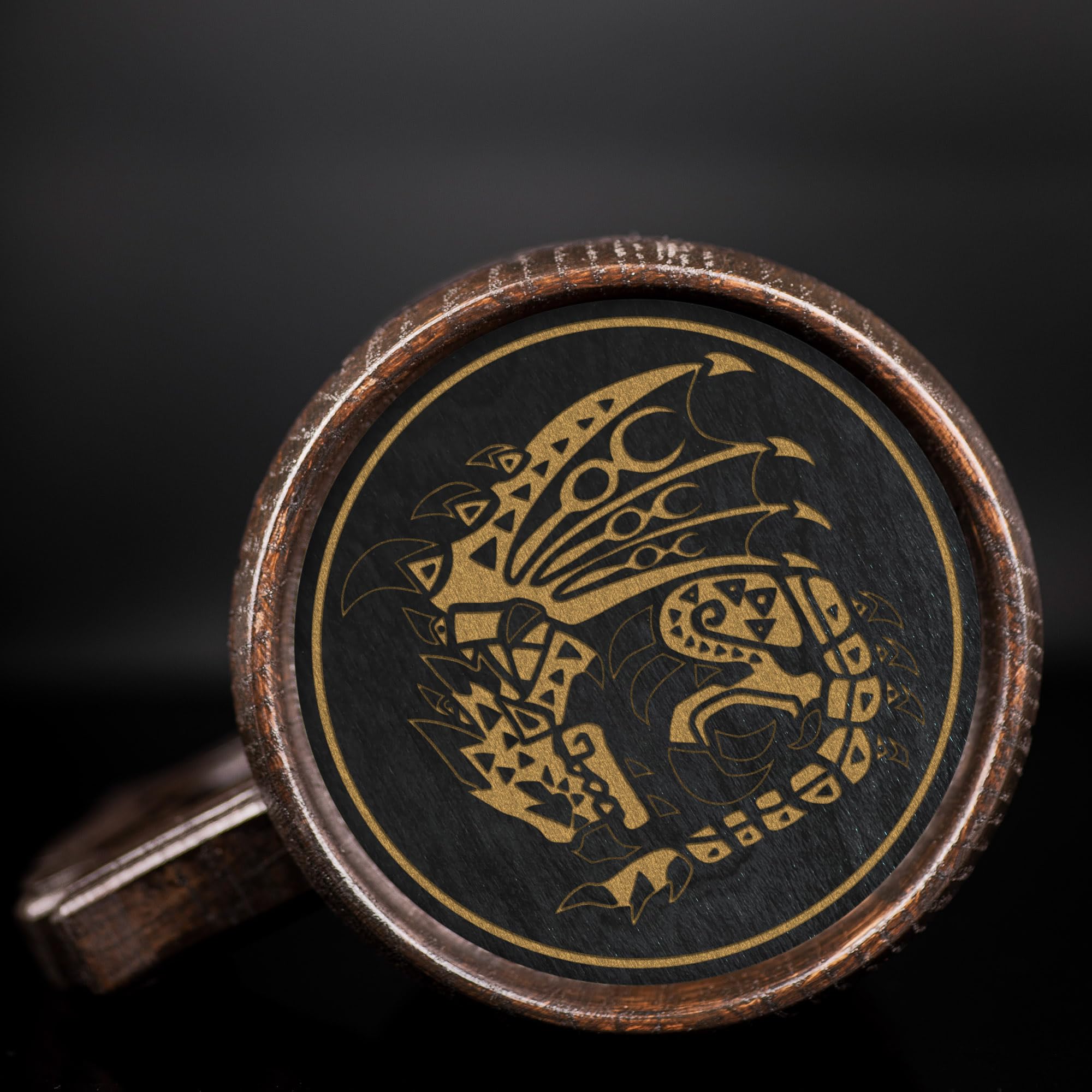 MHW World Wilds Rathalos Custom Beer Mug - Personalized Stein & Wooden Tankard - Unique Gamer Geek Gift for Men, Him, Dad, Father - Perfect for Anniversary, Birthday & Wedding - Great for Gaming Parties, Man Cave Decor & Beer Lovers