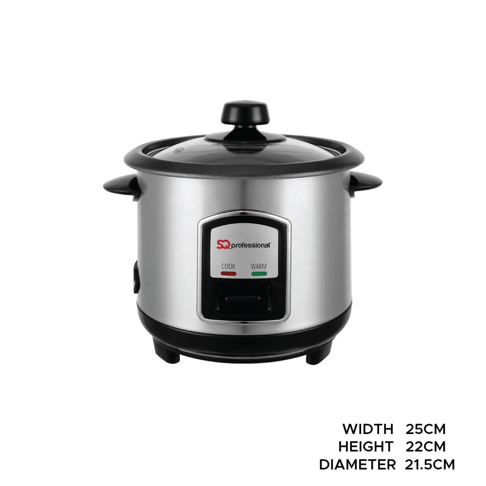 SQ Professional 0.8L Stainless Steel Rice Cooker 350W - Compact & Durable for Perfect Rice, Ideal for Small Kitchens, Dorms & Office Use