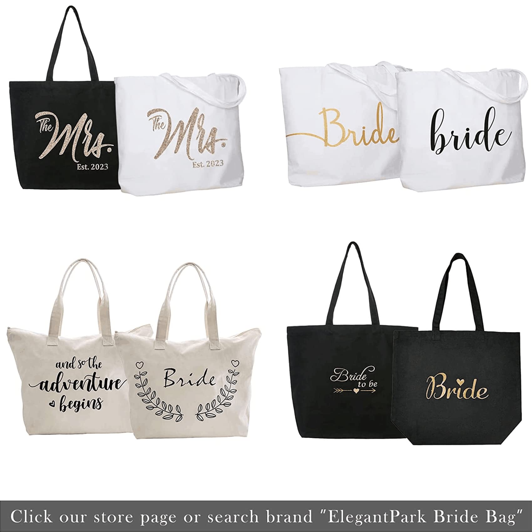 ELEGANTPARK Bridal Shower Gift Bag for Bride to Be - Wedding Honeymoon Engagement Graduation Present - Zippered Canvas Tote with Pocket - Perfect for Travel, Beach & Special Occasions