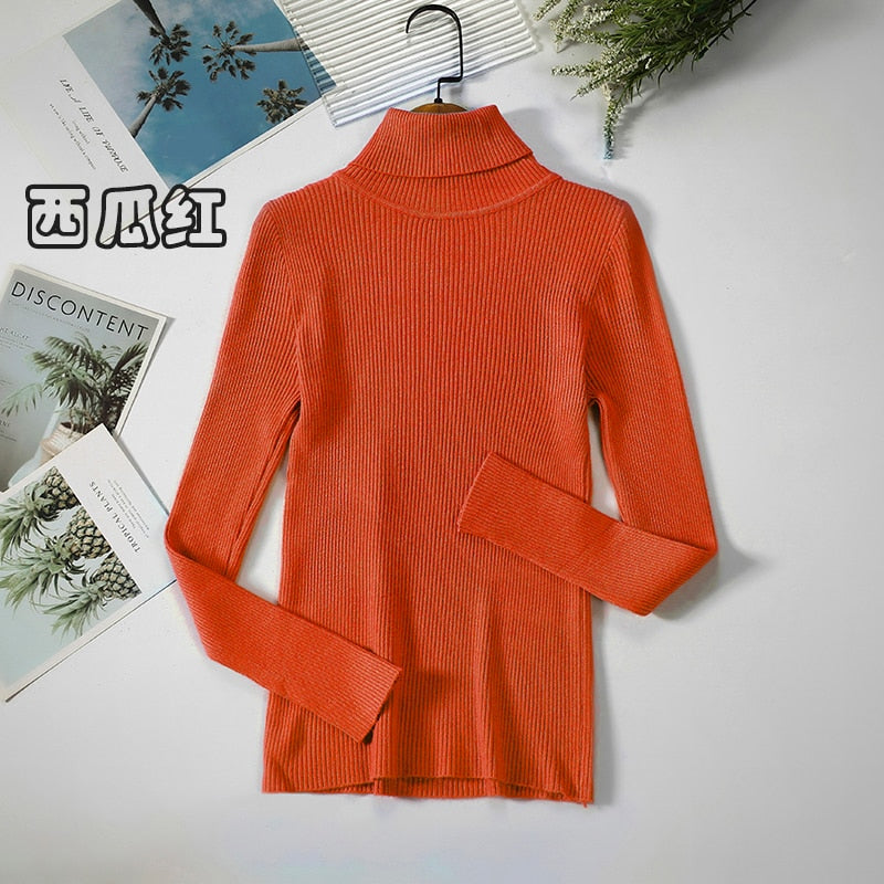 Women's Slim Fit Ribbed Knit Turtleneck Sweater - Soft Warm Pullover for Autumn & Winter - Perfect for Office, Casual Wear & Layering