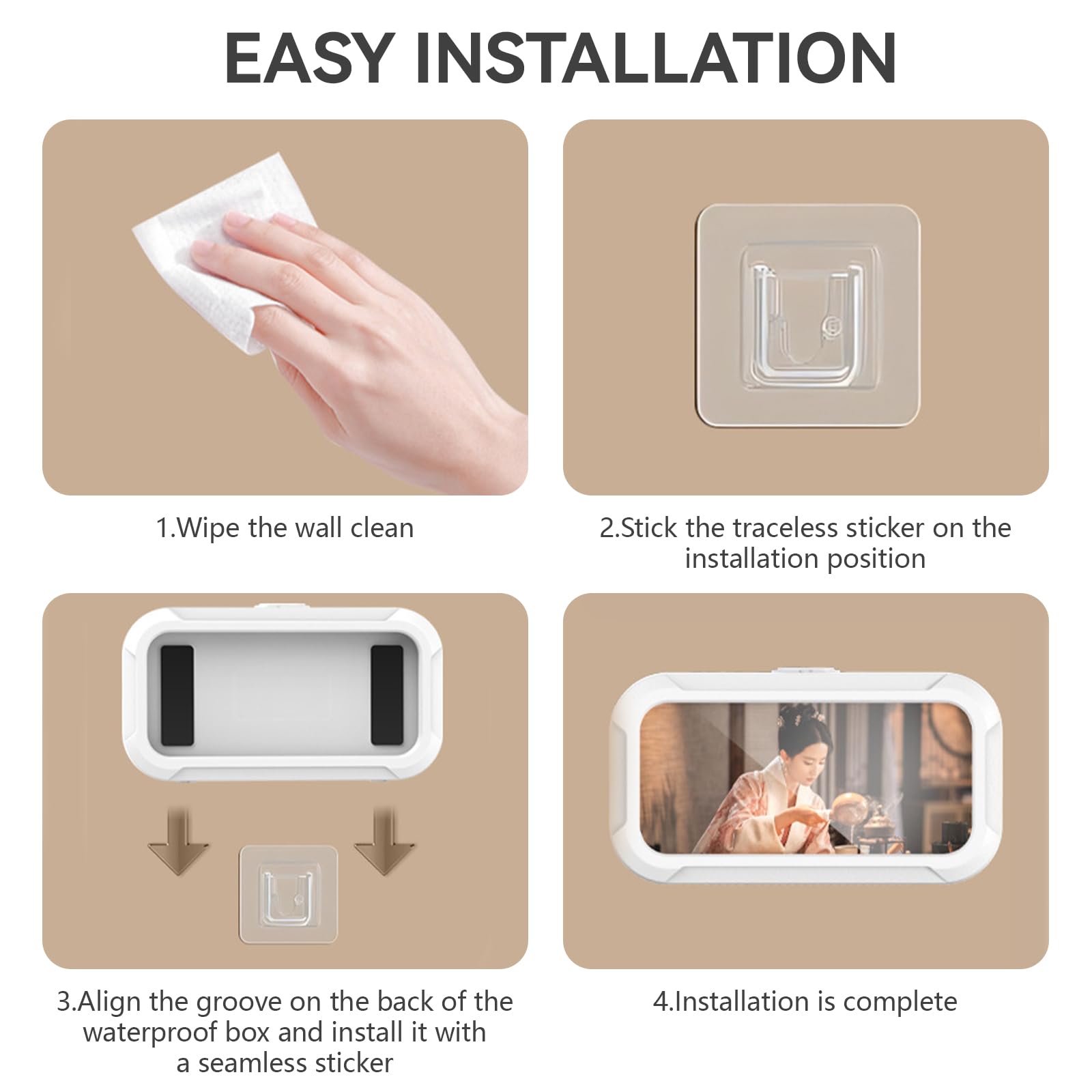 Waterproof Shower Phone Holder - 480° Rotating Adjustable Shower Mount with HD Touch Screen | Fog-Proof Bathroom Phone Holder for iPhone & Android (4-7