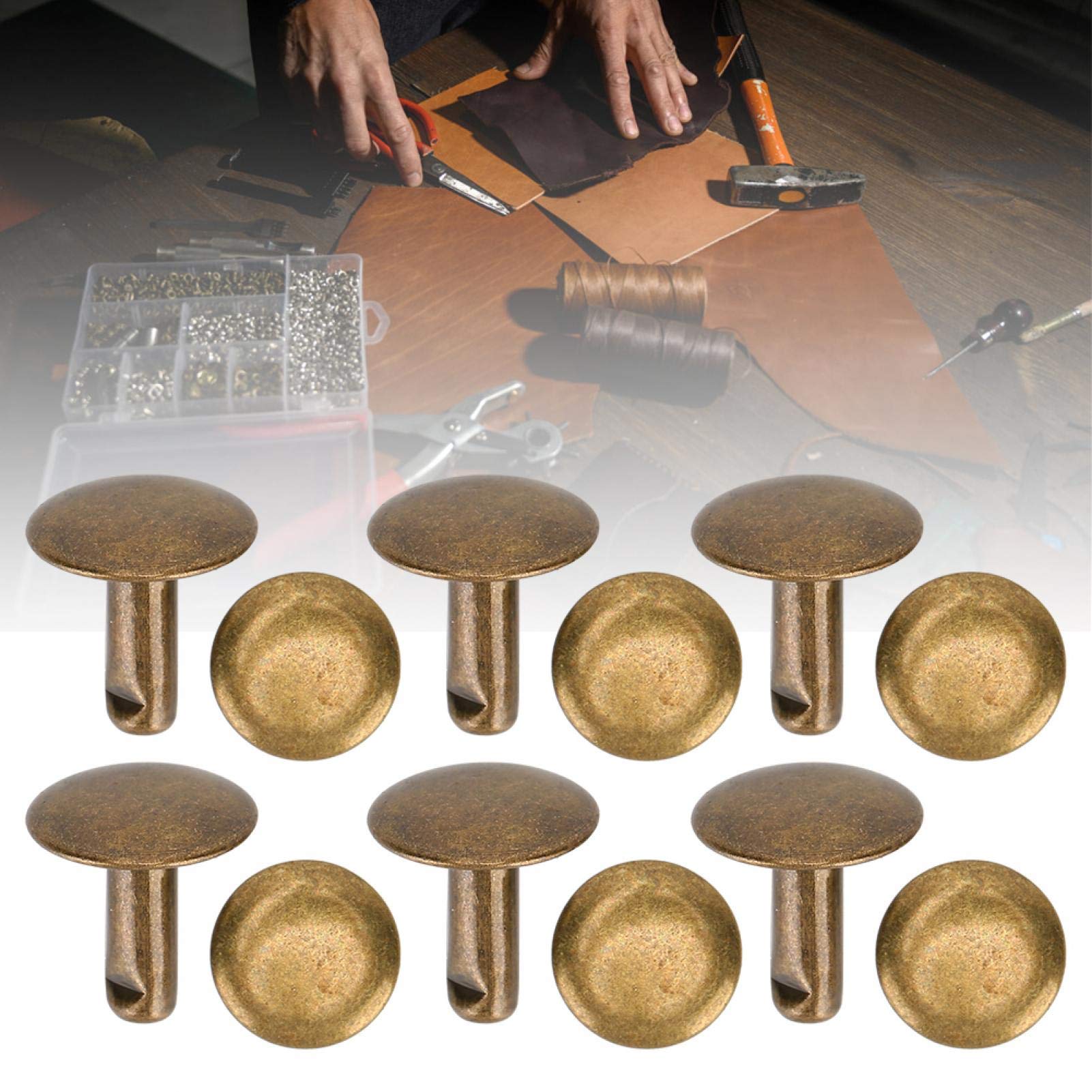200 Sets 10x10mm Round Stud Rivets for Leather Craft - Double Cap Iron Rivets for Pet Collars, Belts, Bags & DIY Leather Projects (Bronze) - Perfect for Leatherworking, Costume Design & Home Decor