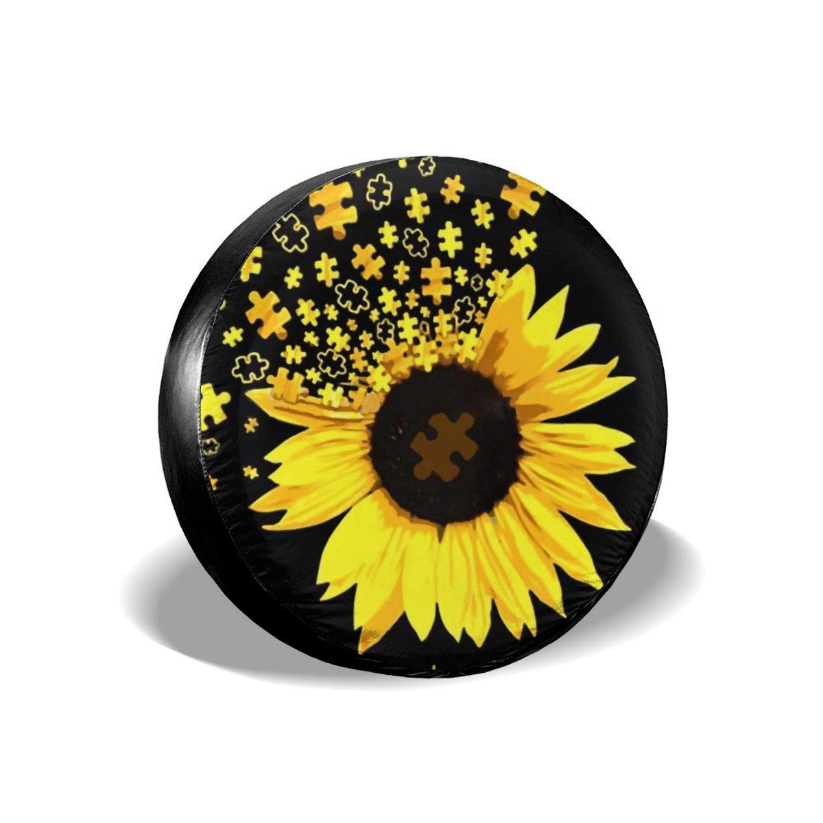 Sunflower American Flag Spare Tire Cover - Universal Waterproof Wheel Cover for Jeep, Trailer, RV, SUV, Truck & Camper (14-17 inch) - Perfect for Road Trips & Outdoor Adventures