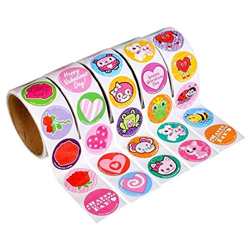 Valentine Stickers 5 Rolls (500 Total) for Cards & Gifts