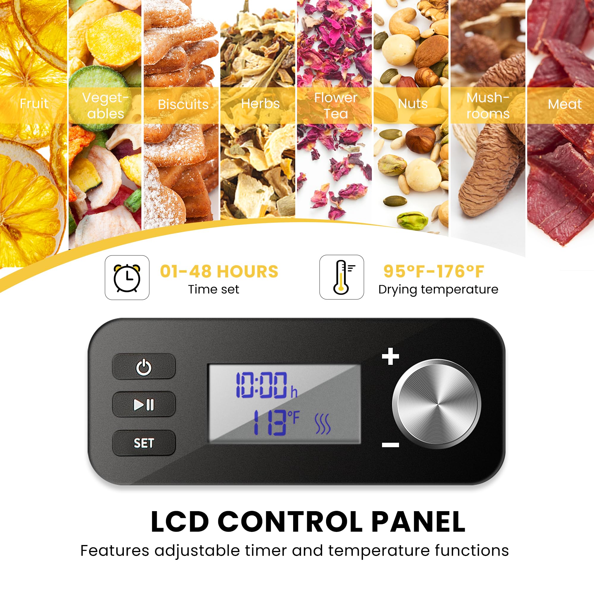 VIVOHOME 400W Electric Food Dehydrator with 8 Trays, 48-Hour Timer & Adjustable Temperature (95-176℉) - BPA Free, Black - Perfect for Drying Fruits, Vegetables, Herbs, and Making Jerky at Home