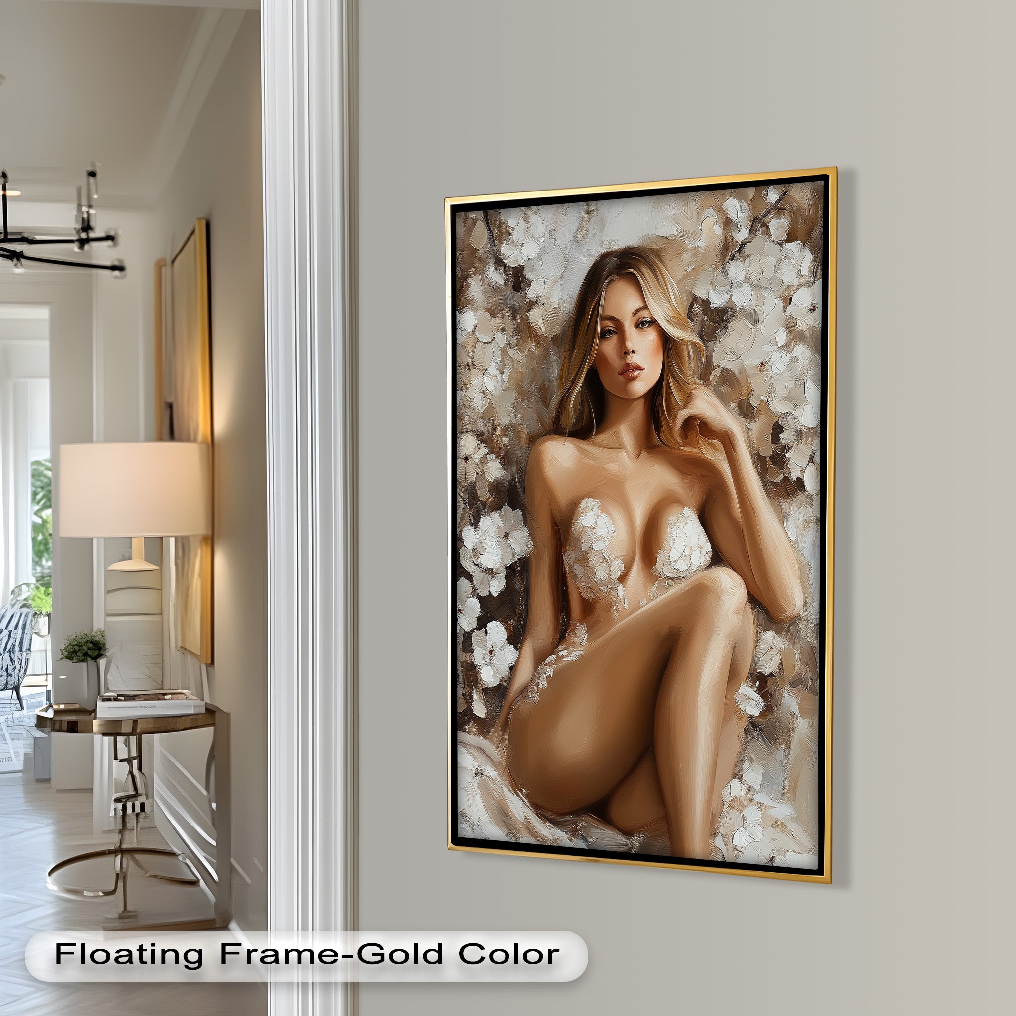 Blossom Muse Romantic Nude Oil Painting - Handmade Canvas Art for Home Decor, Bedroom & Living Room Wall Art