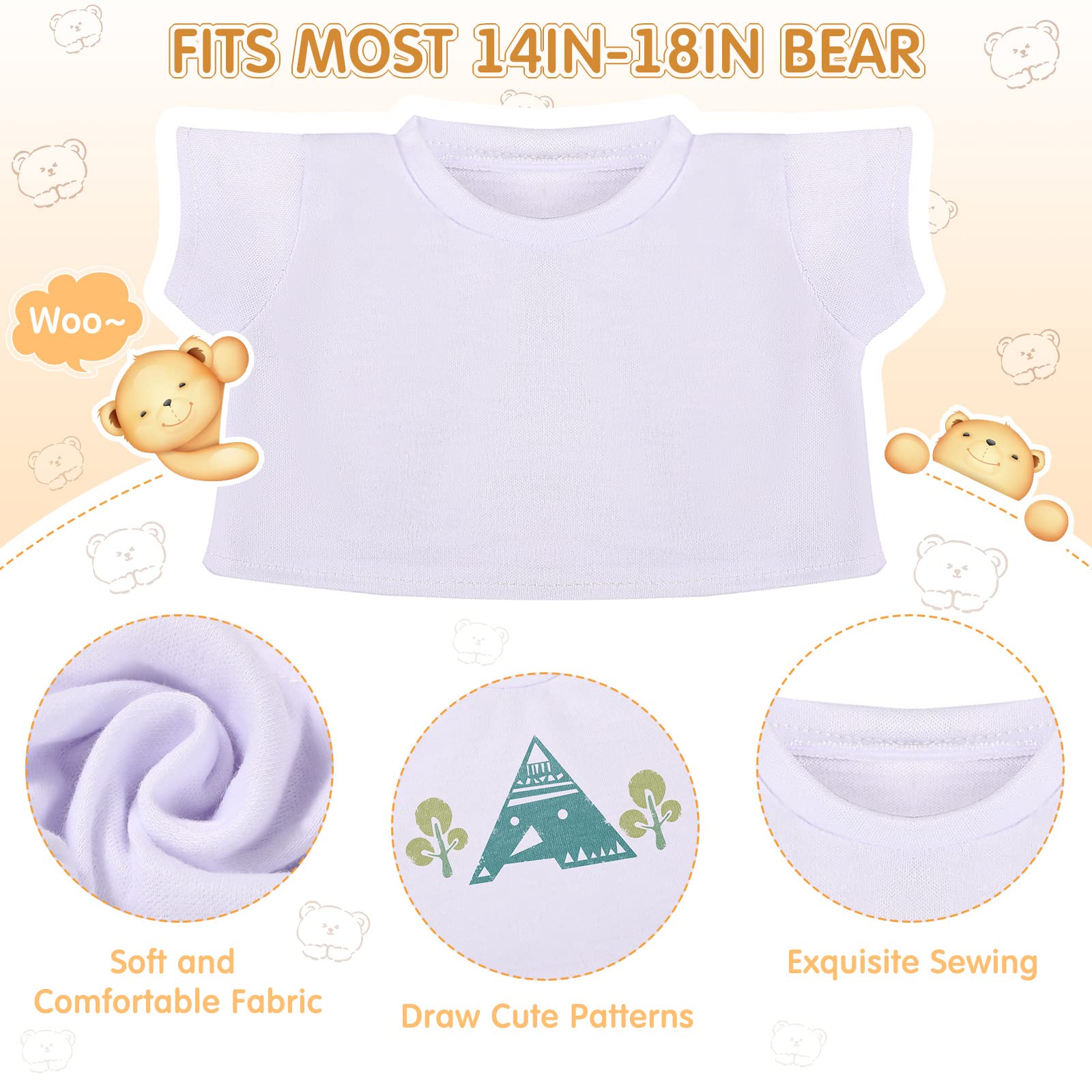 Skylety 12-Piece DIY Bear Shirts - White Plush Bear Clothes, Basic Tee Shirt for 14-18 Inch Stuffed Animals | Classic Crew Neck Toy Outfits for Teddy Bears & Dolls | Perfect Gift & Dress-Up Play for Kids