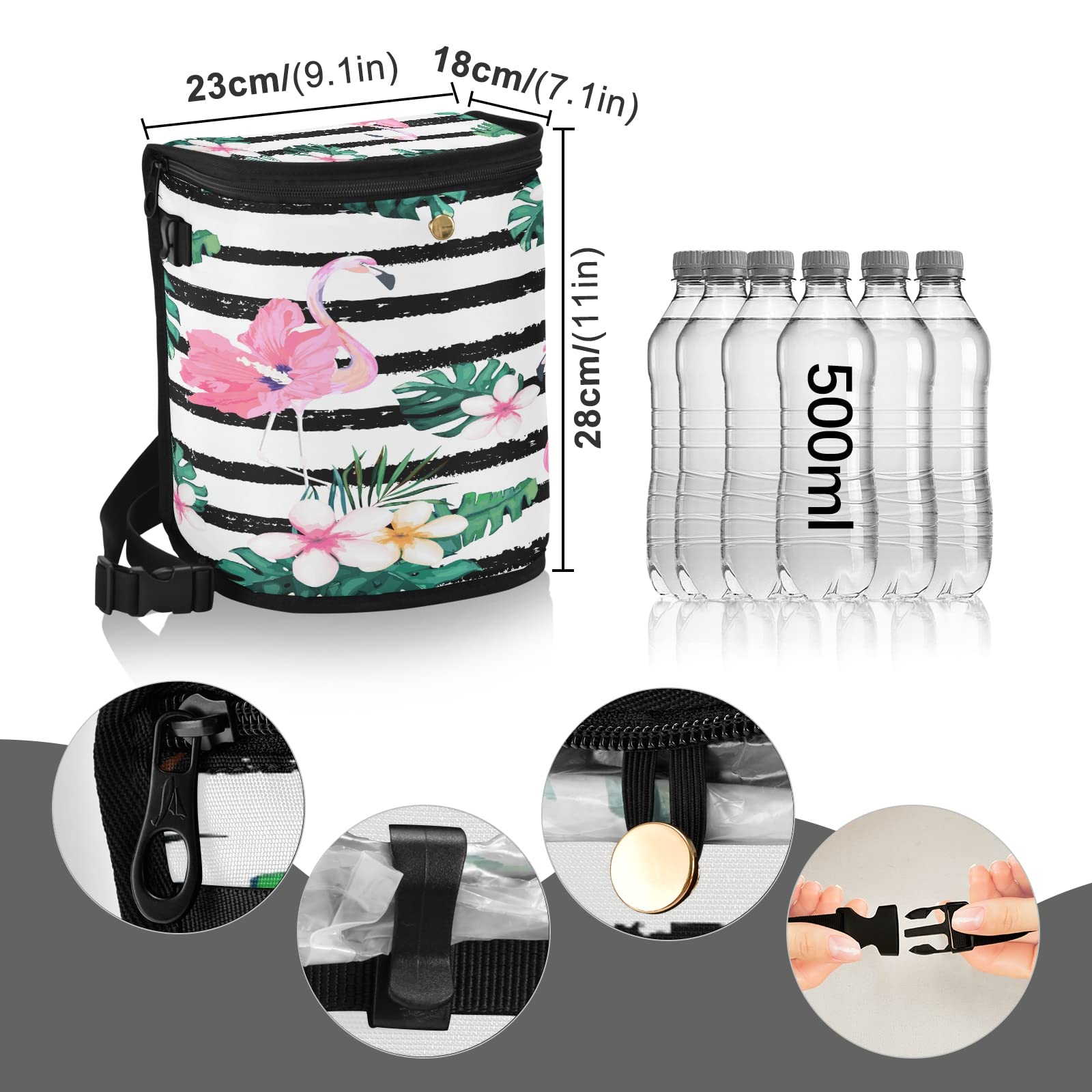 Leak Proof Car Trash Can with Aluminum Film - Waterproof Hanging Car Garbage Bin - Multipurpose Vehicle Organizer Storage Bag for Waste Disposal - Flamingo Tropical Palm Tree Design - Perfect for Road Trips, Camping & Daily Commute