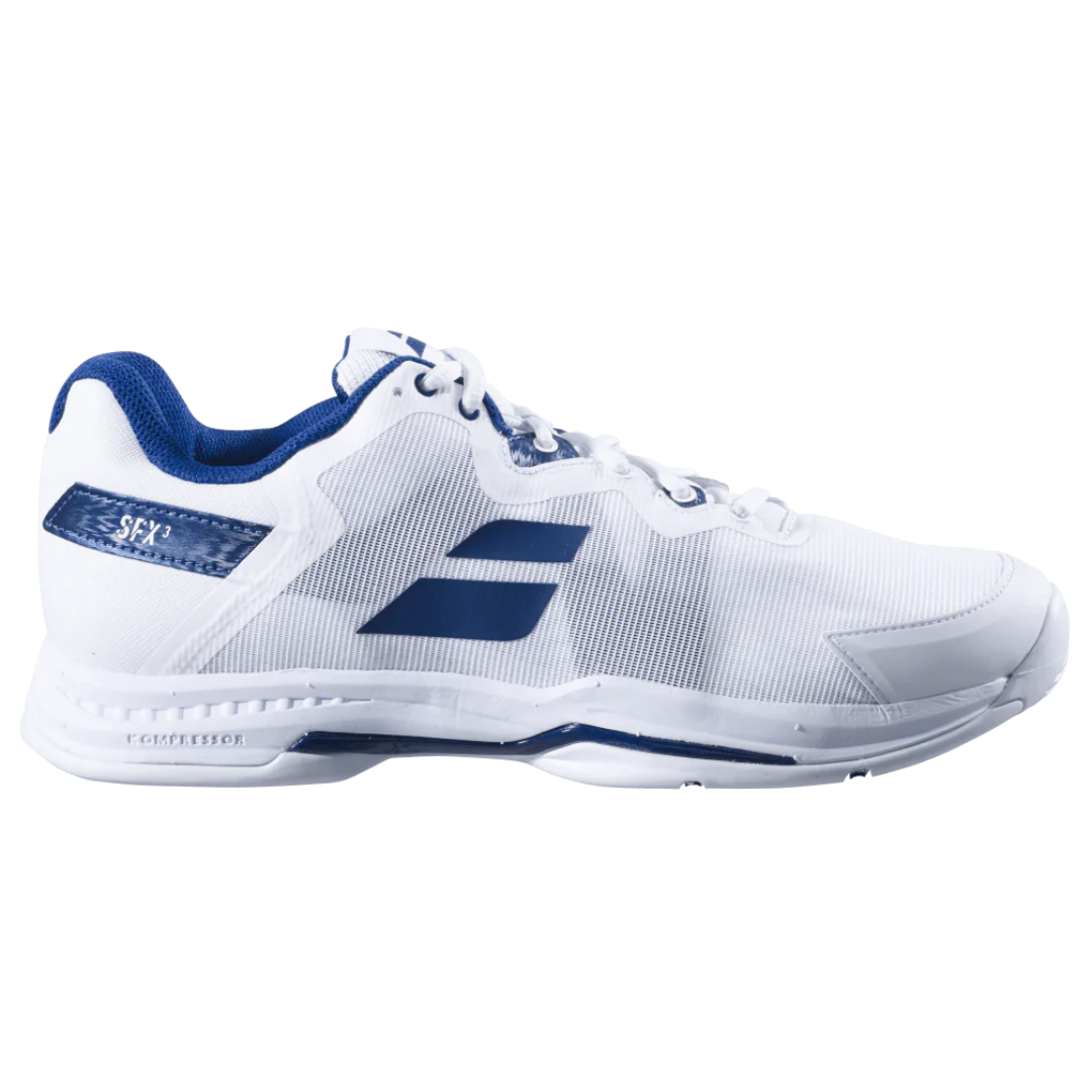 Babolat SFX3 All Court Men's Tennis Shoes - White/Navy - Lightweight & Durable for Hard Court & Clay Court Play