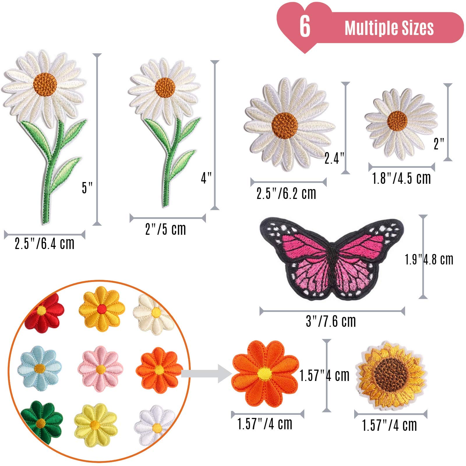Sunflower & Butterfly Iron On Patches Set - Large Embroidered Appliques for DIY Clothing, Jeans, Bags & Crafts - Cute Fabric Decoration for Kids & Adults - Perfect for Customizing Denim Jackets, Backpacks & Home Decor