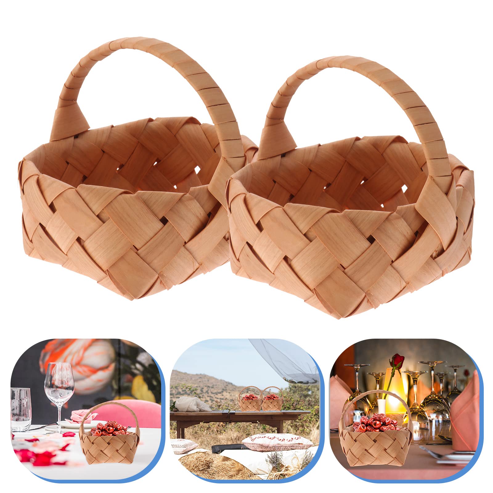 LUOZZY 2-Pack Handwoven Wicker Storage Baskets - Small Wooden Easter Egg & Flower Basket Set for Home Decor, Organizing, and Holiday Display