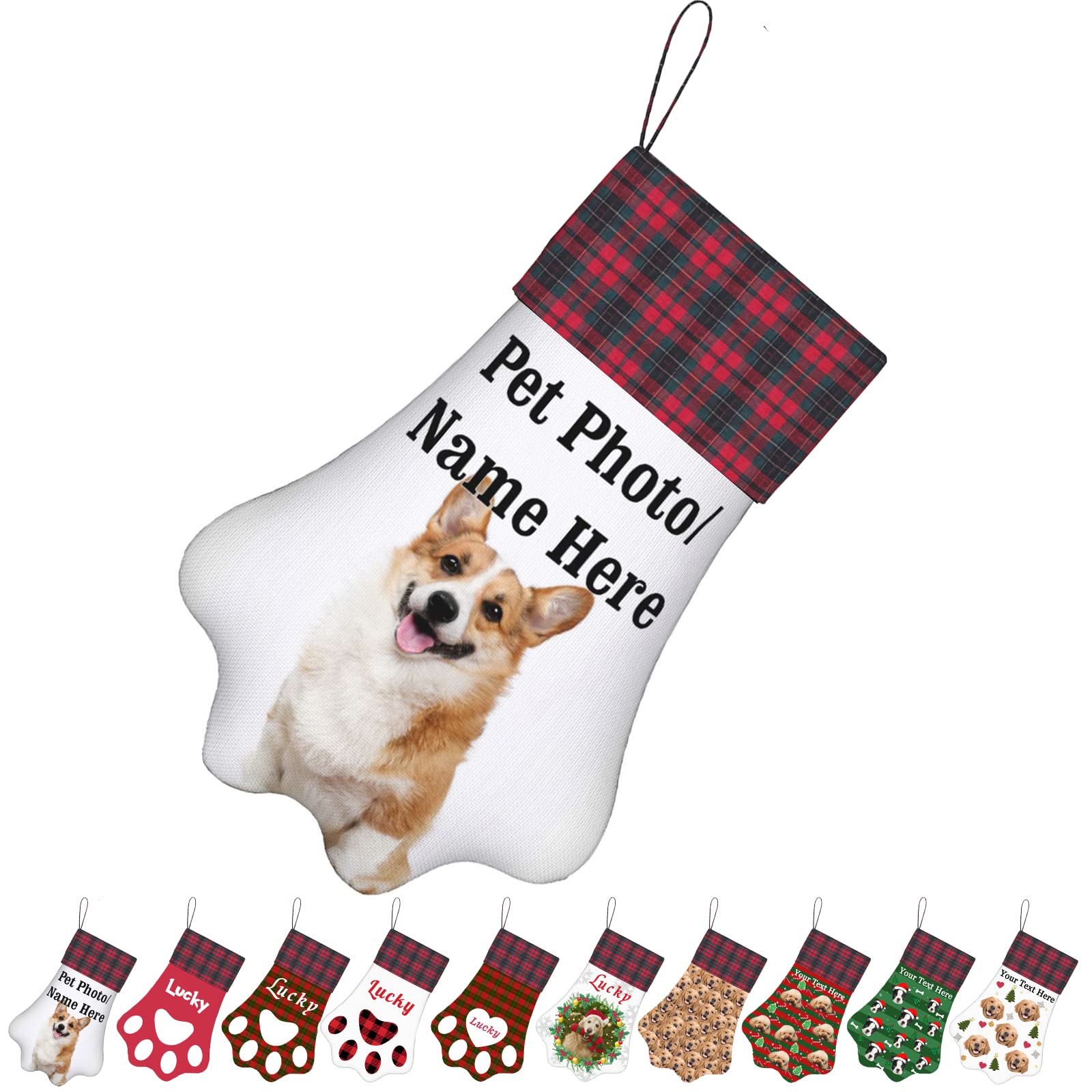 **Personalized Christmas Stocking for Dogs & Cats - Custom Paw Shaped Stocking with Pet Name & Photo - Holiday Decor Gift for Pet Lovers (Perfect for Fireplace, Tree, or Wall Decor)**
