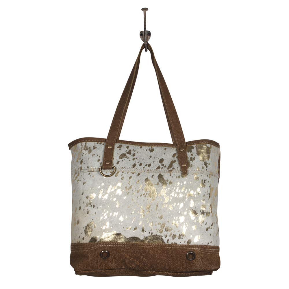 Myra Bags Large Leather Tote Bag for Women - Gold Fleck Design - Perfect for Work, Travel & Everyday Use