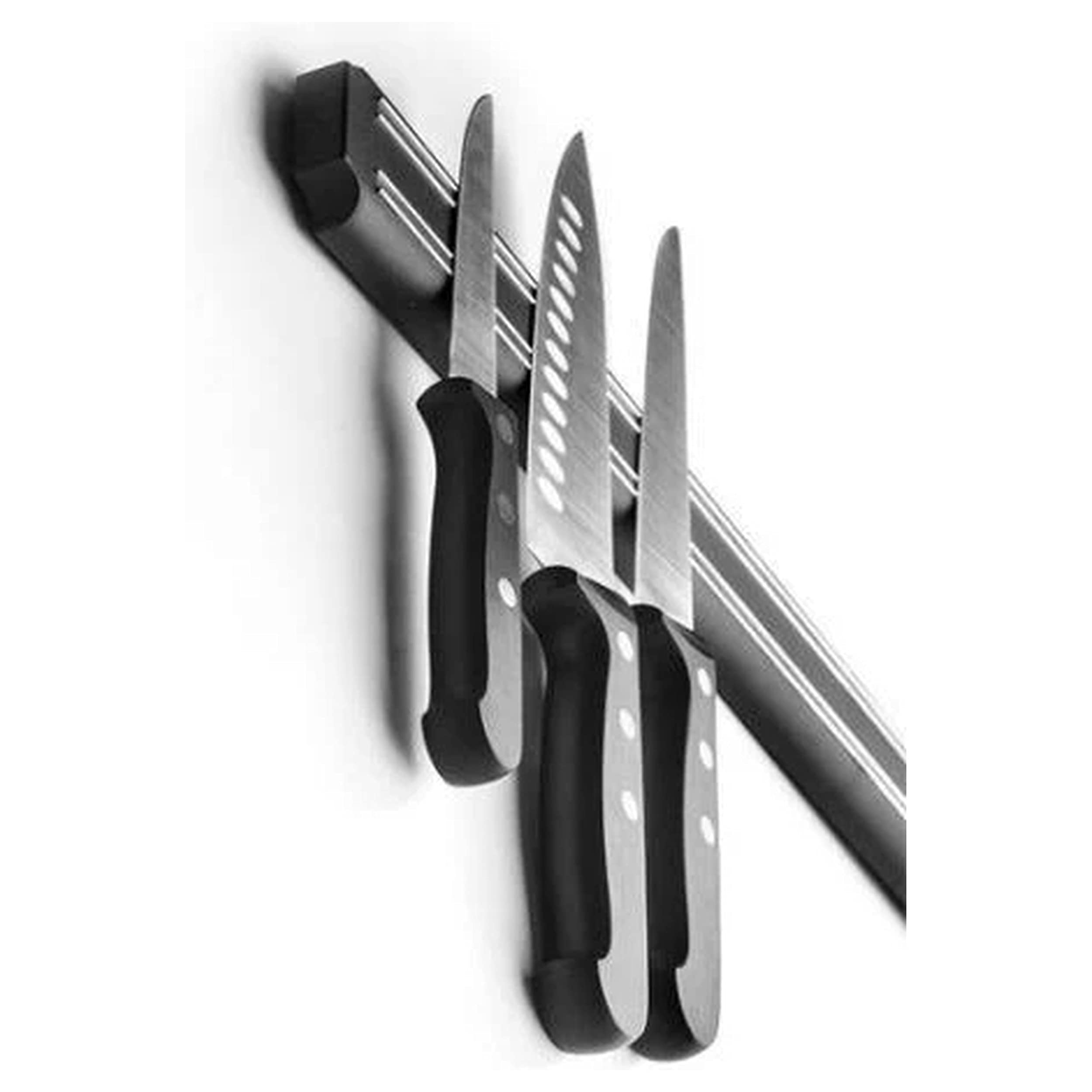 Ibili Magnetic Knife Holder - 22-Inch Black/Silver Knife Storage Bar for Kitchen Countertop & Wall Mount - Strong Magnet for Secure Knife Organization & Display