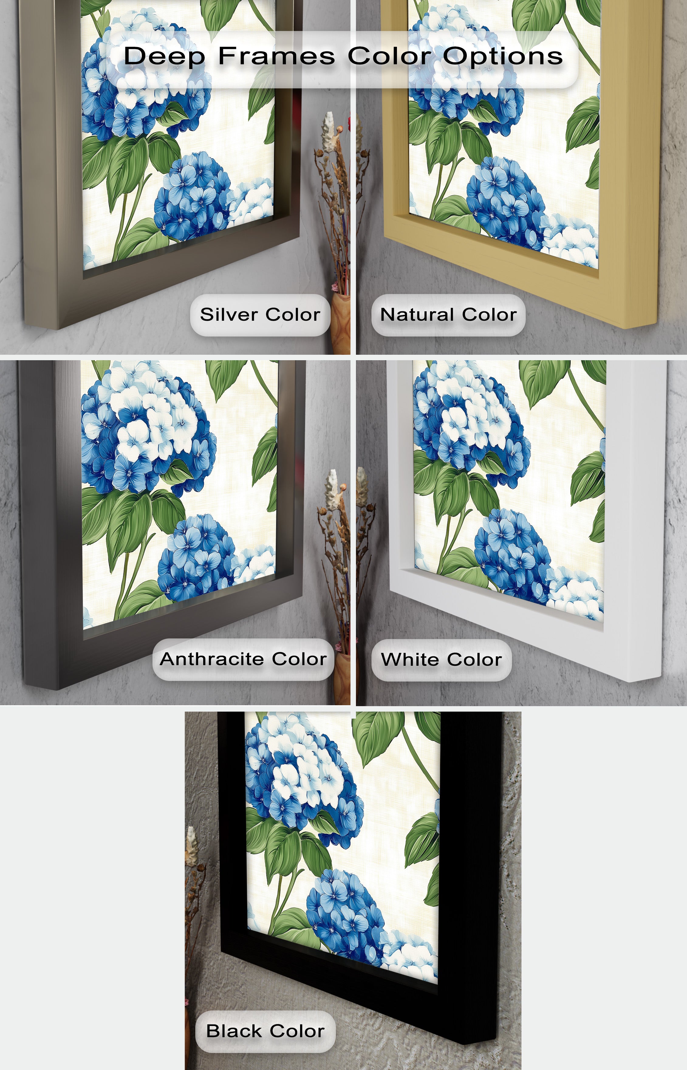 Blue and White Blooming Flower Oil Painting - Handmade Canvas Art for Home Decor, Living Room, Bedroom & Office Wall