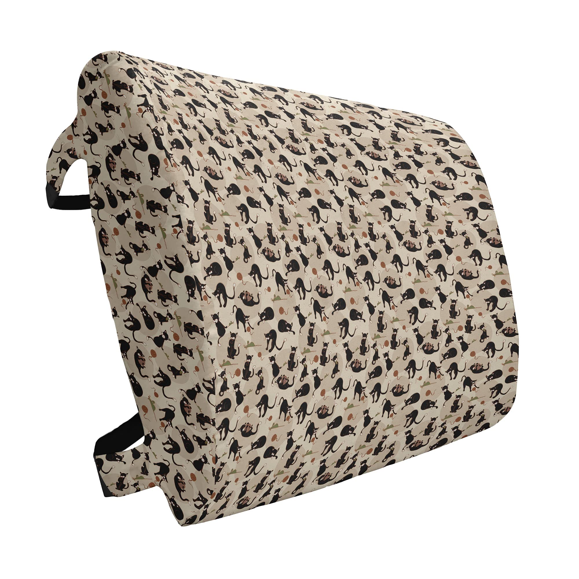 Ambesonne Cat Lumbar Support Pillow - Hand Drawn Feline Design with Playing Kittens - High Density Foam Back Cushion for Office Chair & Car Seat - 14x13 Inches - Black Tan Sea Green - Perfect for Home Office, Gaming Chair & Long Drives